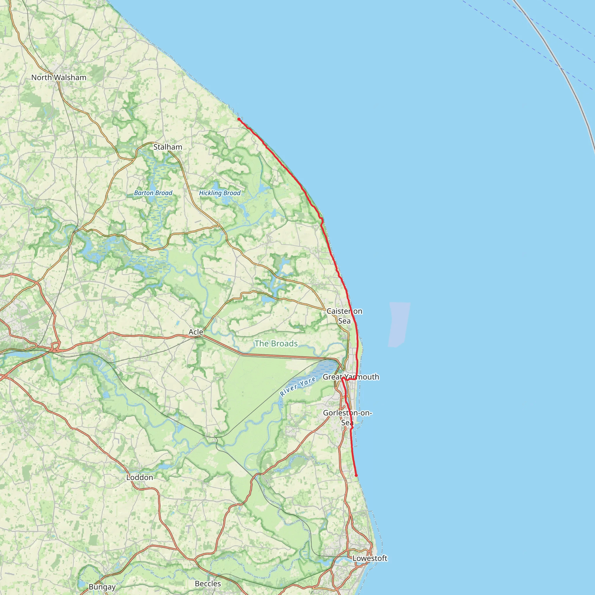 England Coast Path - Hopton on Sea to Sea Palling mobile static map