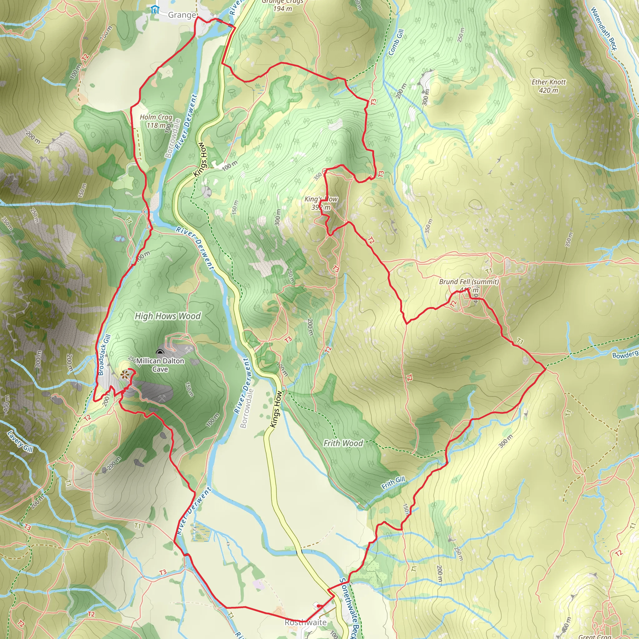 Grange fell, Castle Crag and Cummacatta Wood Loop mobile static map