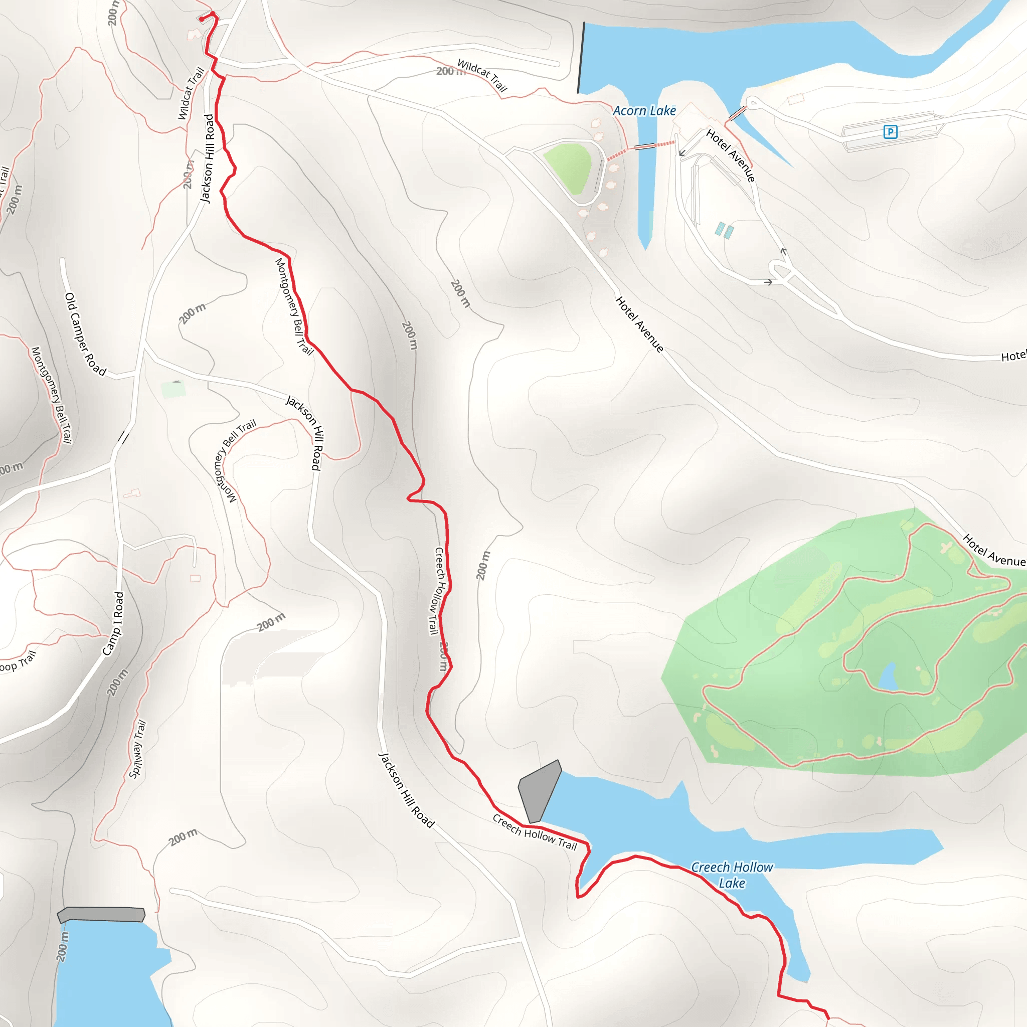 Creech Hollow and Montgomery Bell Trail mobile static map