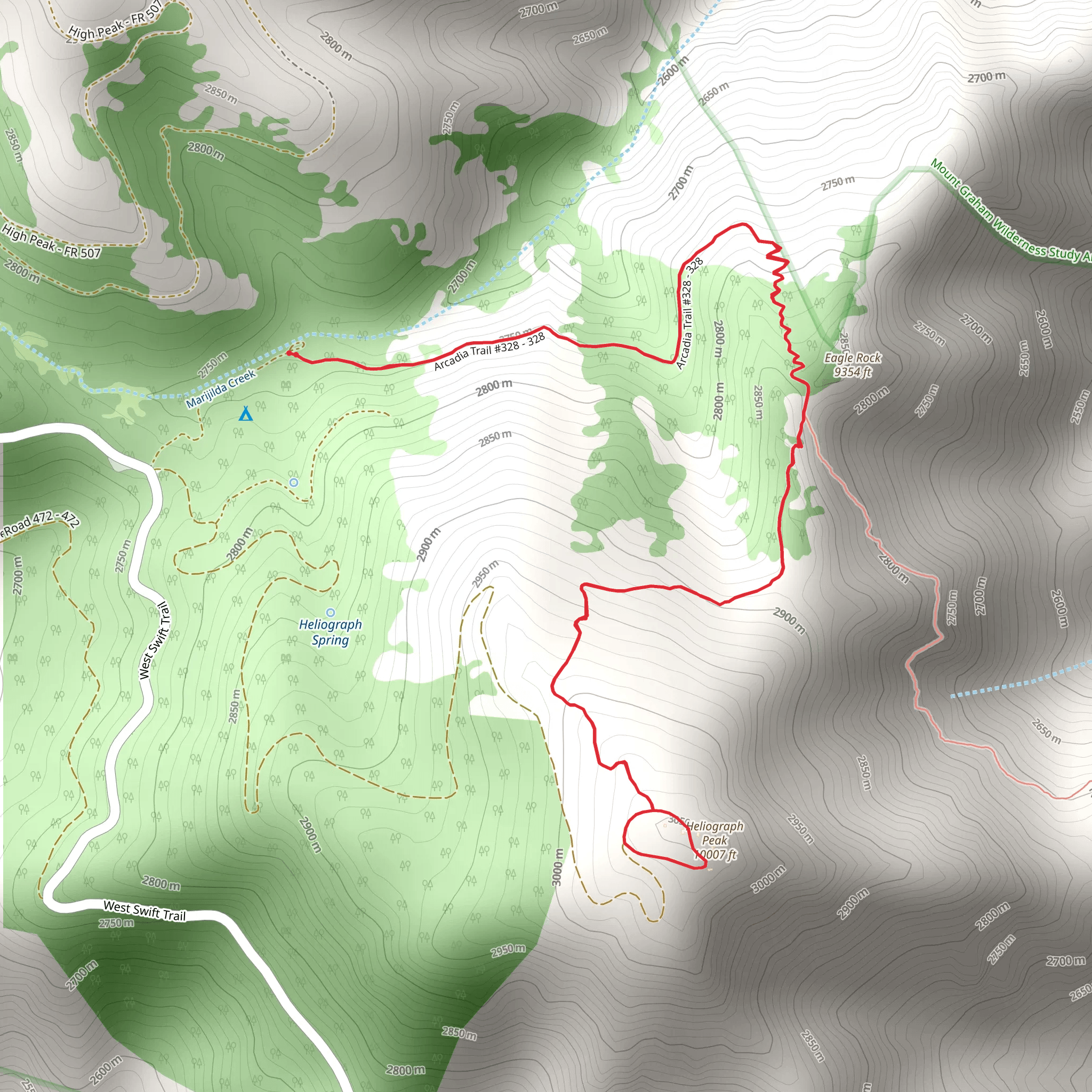 Heliograph Peak Trail mobile static map