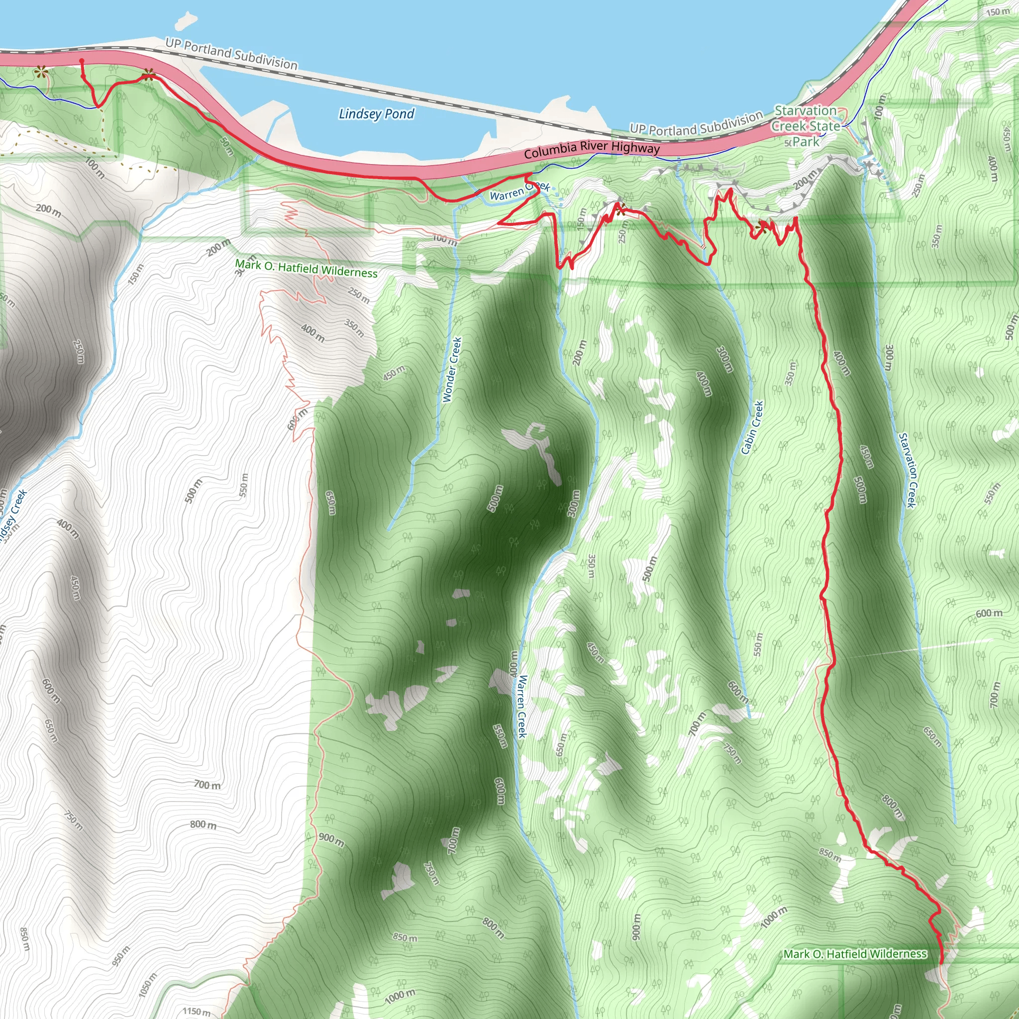 Starvation Ridge Trail via Historic Columbia River Highway State Trail mobile static map