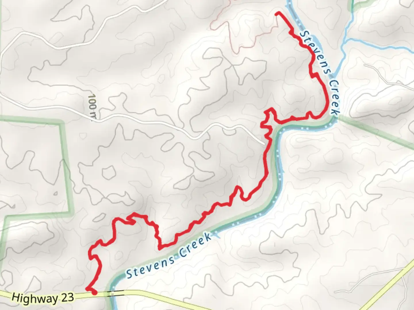 An image depicting the trail Modoc Stevens Creek Trail and its surrounding area.