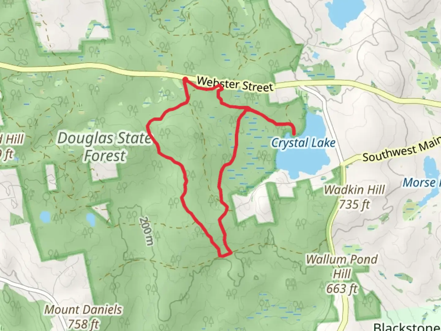 An image depicting the trail Douglas Cedar Swamp and Crystal Lake via Schmidt Trail and its surrounding area.