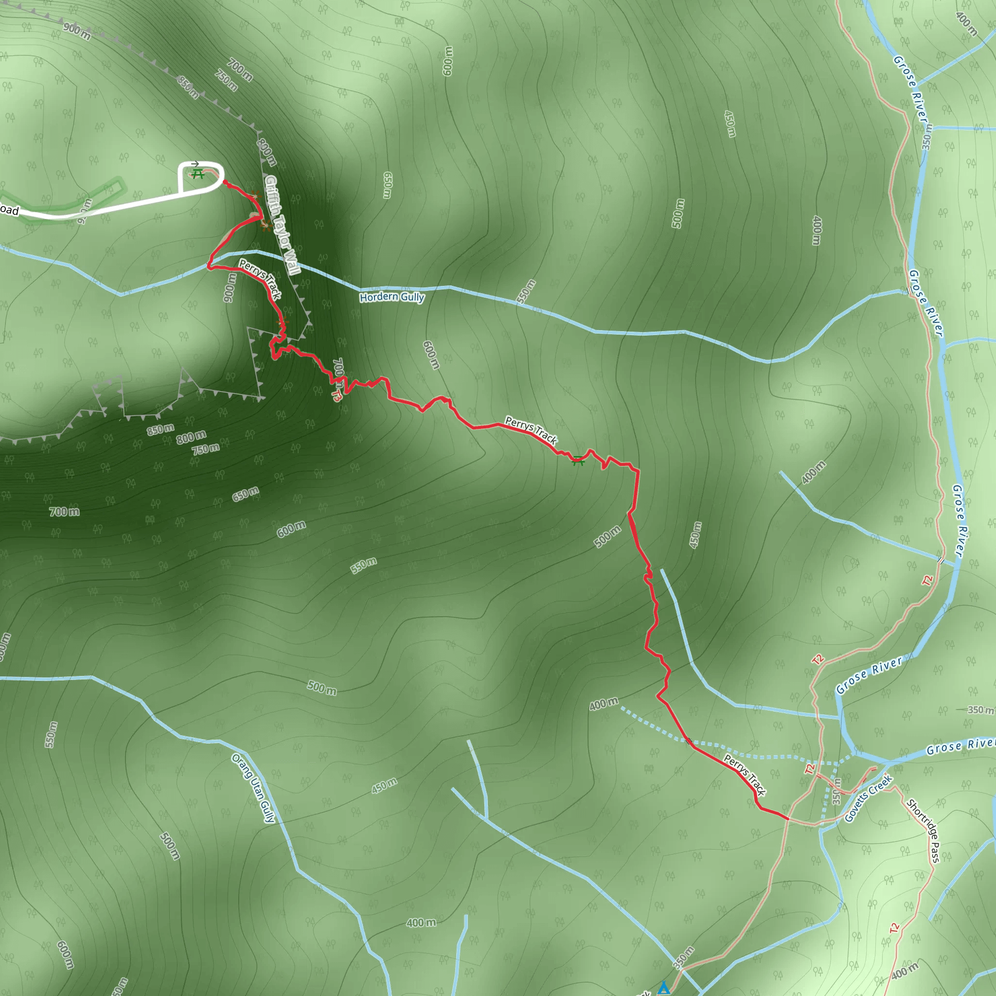 Perrys Lookdown to Blue Gum Forest Track mobile static map