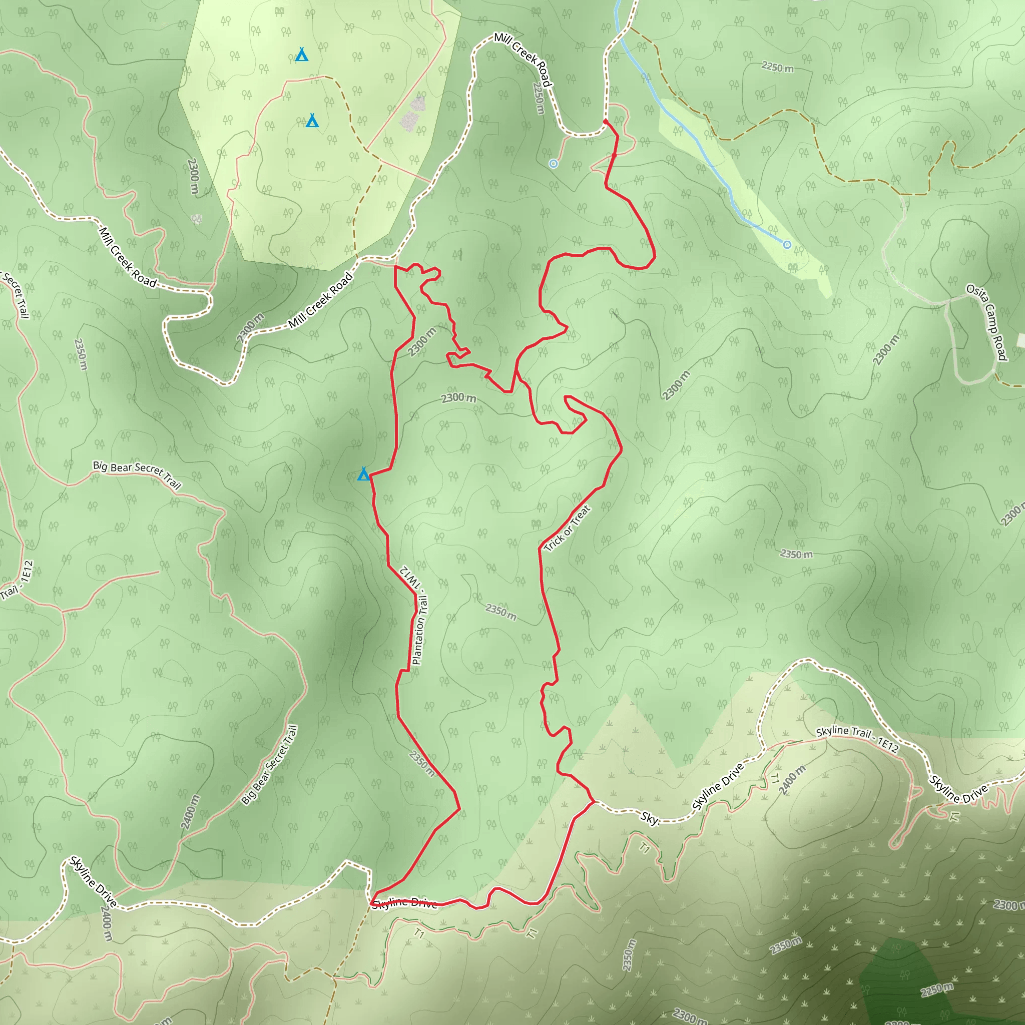 Skyline, Trick or Treat and Plantation Loop Trail mobile static map