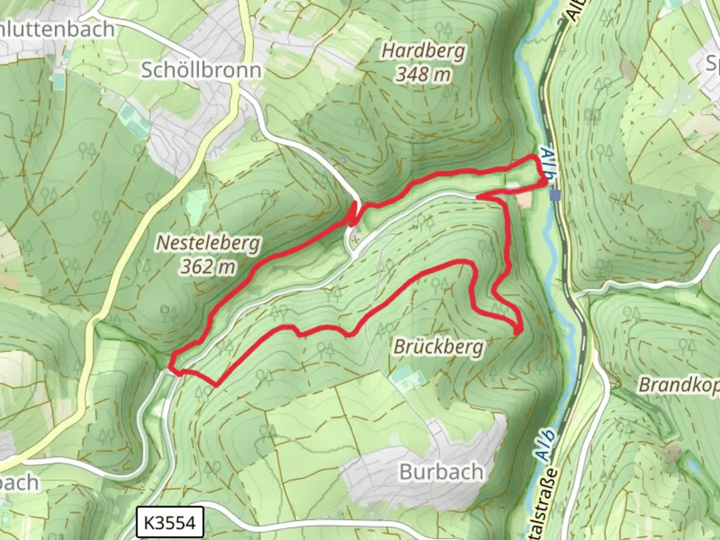 An image depicting the trail Moosalbweg and Hubertus Weg and its surrounding area.