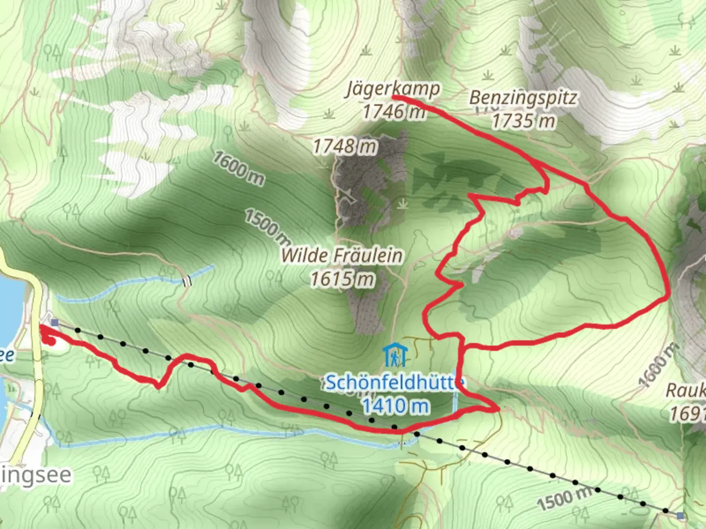 An image depicting the trail Jägerkamp Loop via Tanzeck Reib'n and its surrounding area.