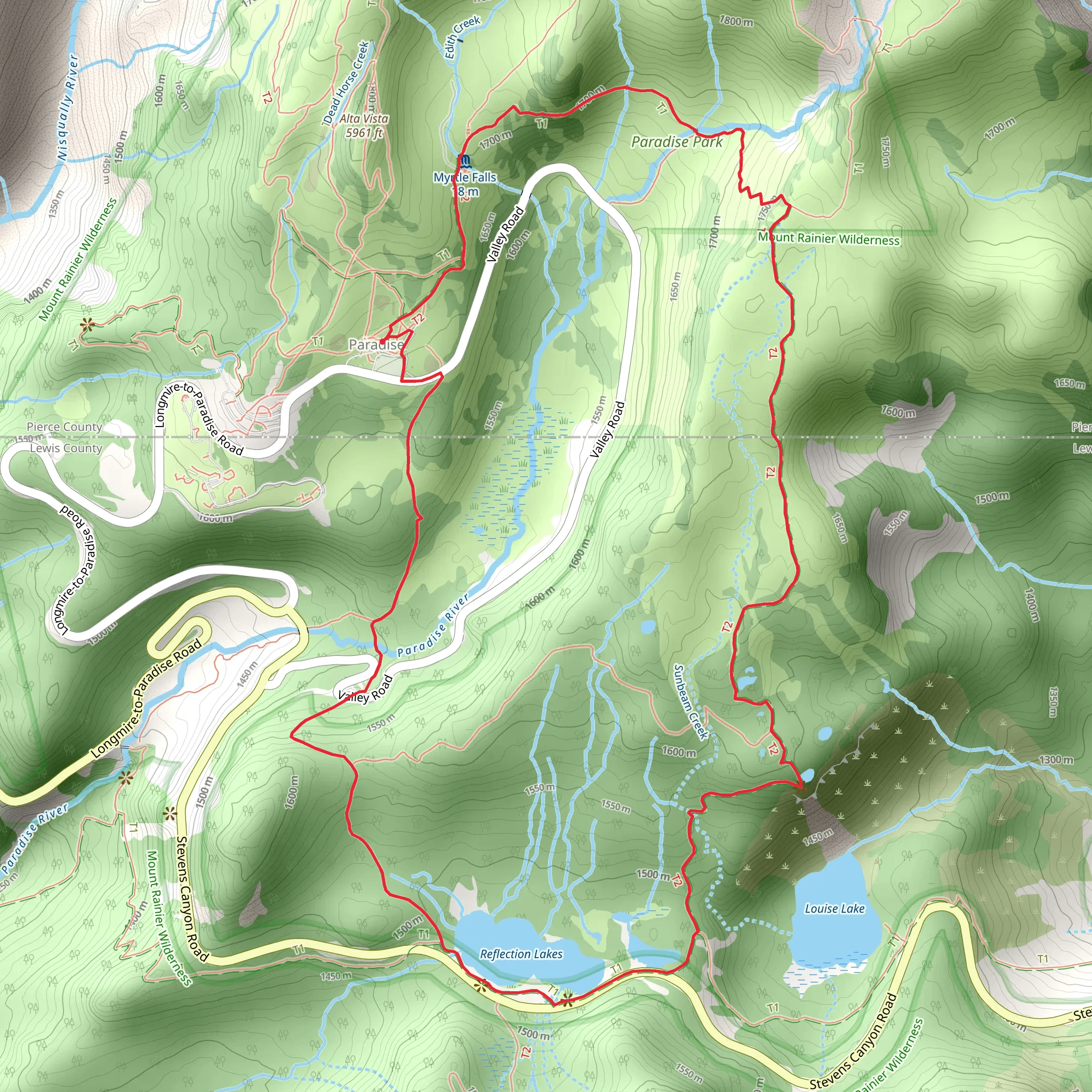Skyline, Mazama Ridge and Reflections Lakes Loop Trail mobile static map