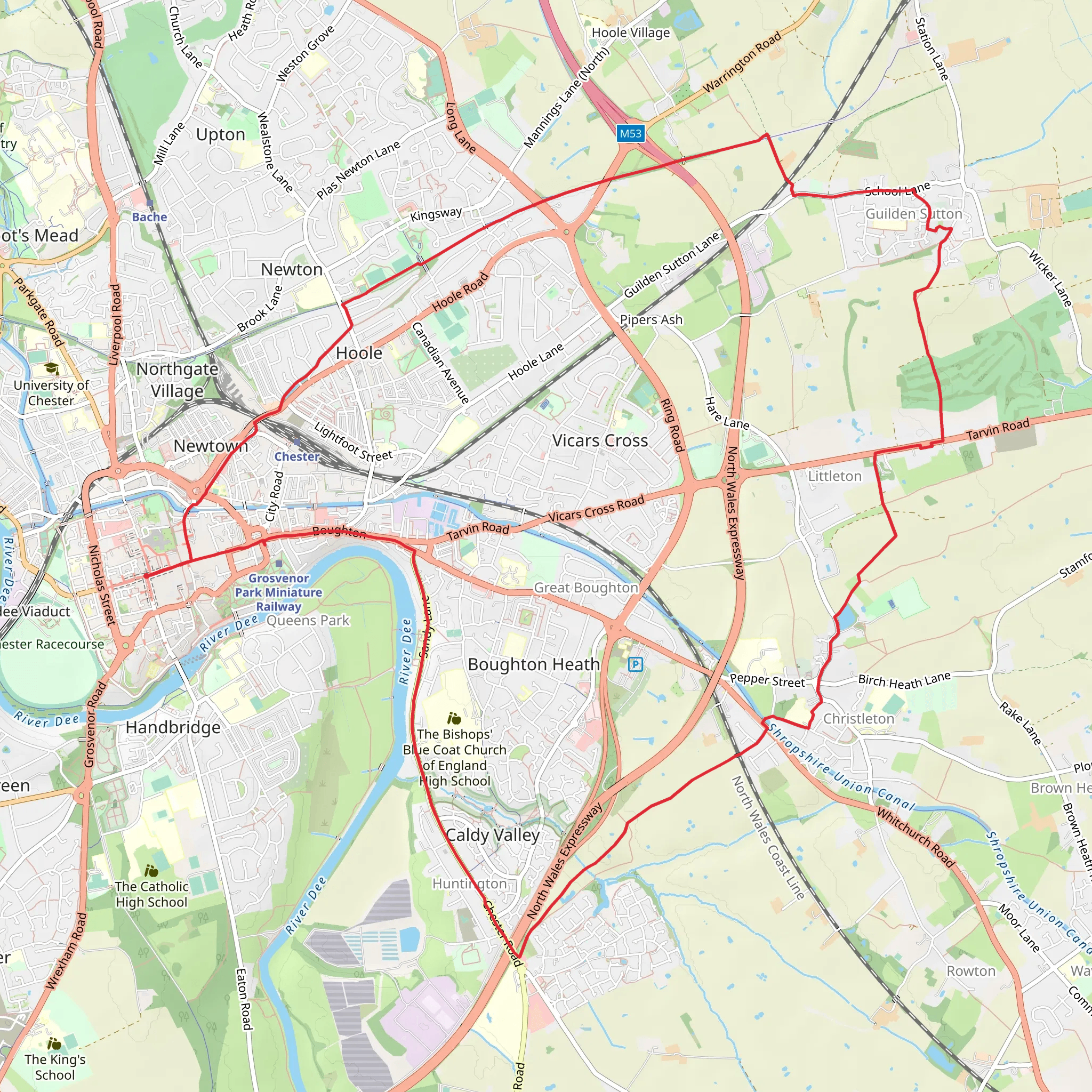 Guilden Sutton Park and Chester Millennium Greenway mobile static map