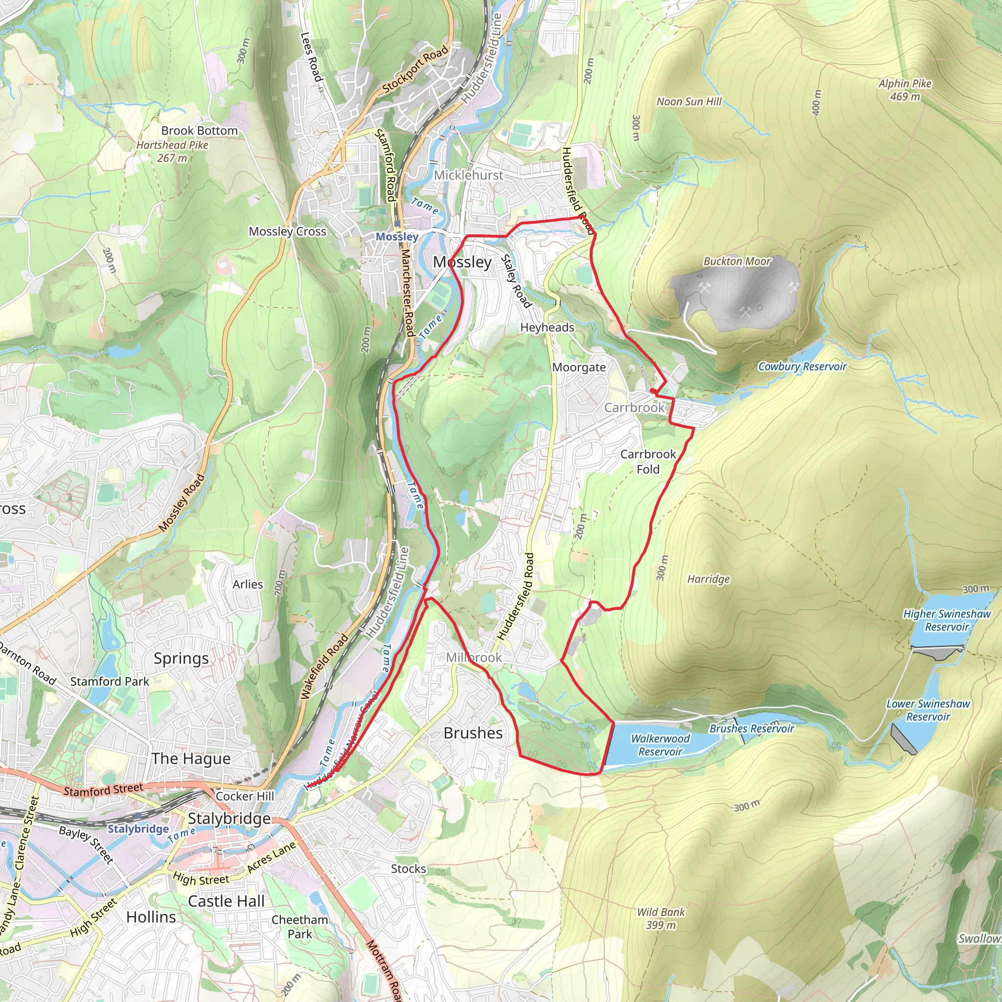 Stalybridge Country Park and Huddersfield Narrow Canal mobile static map