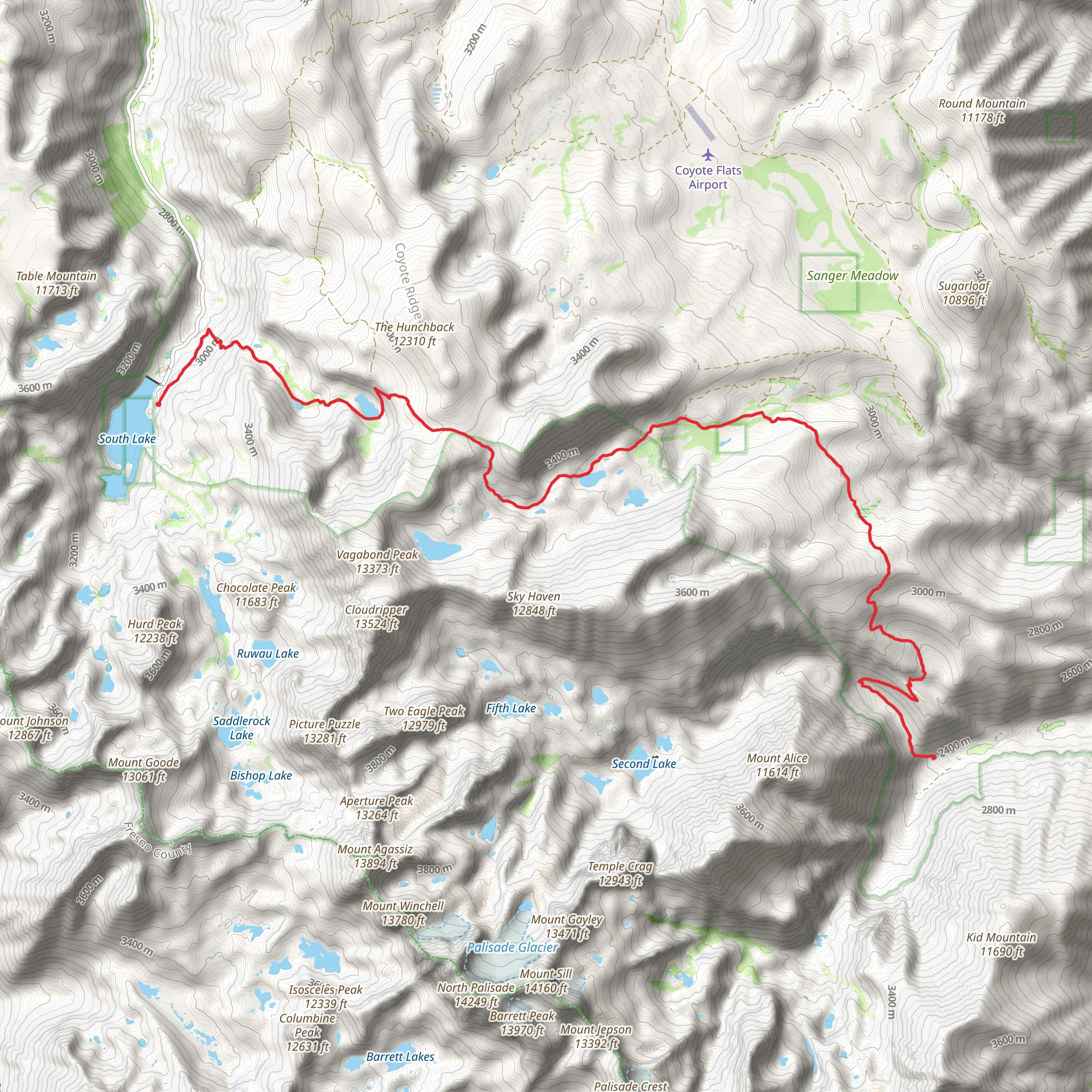 Baker Summit Trail via Brown Lake and Green Lake mobile static map