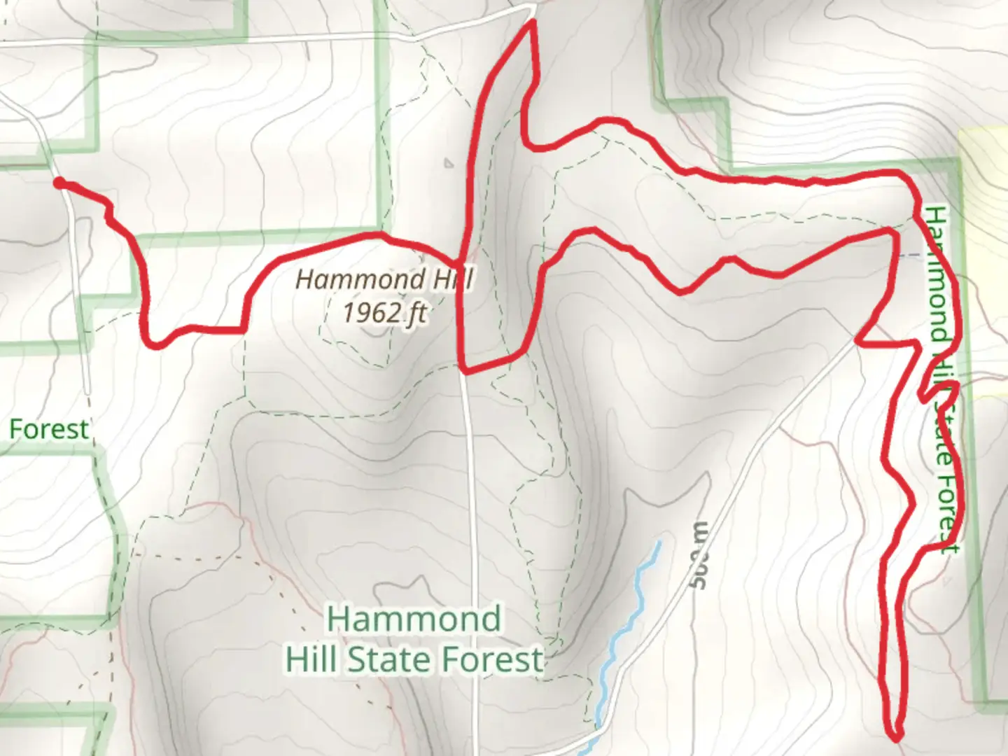 An image depicting the trail Hammond Hill from Hammond Hill Road Loop and its surrounding area.