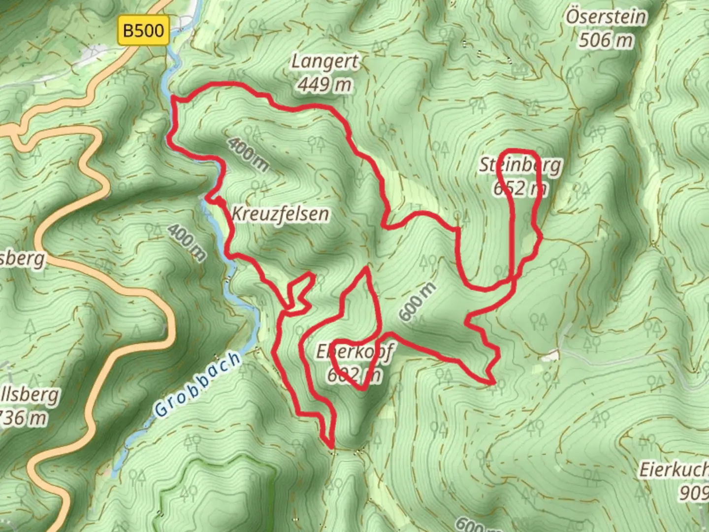 An image depicting the trail Eberkopf to Steinberg and Geroldsauer Wasserfall Loop and its surrounding area.