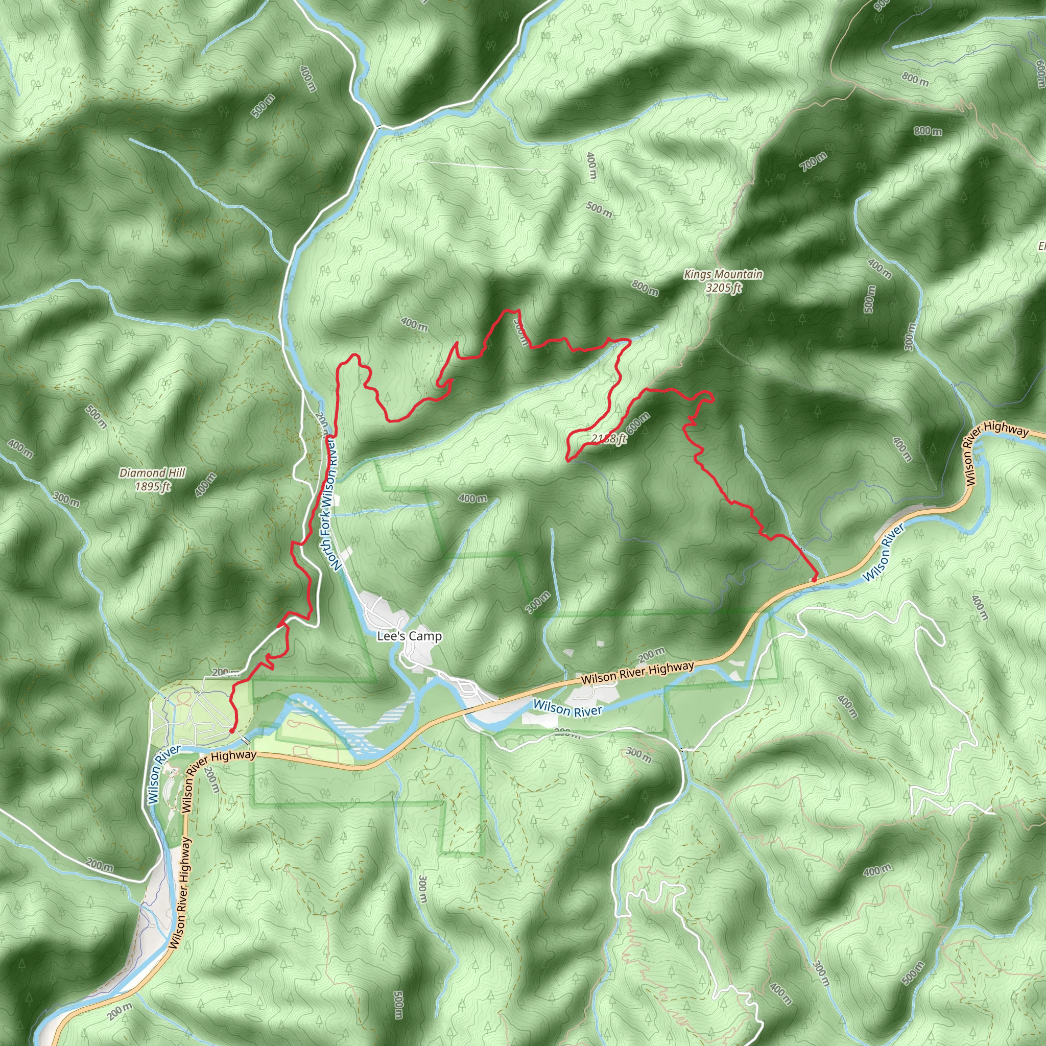 Wilson River Trail and Kings Mountain Trail mobile static map