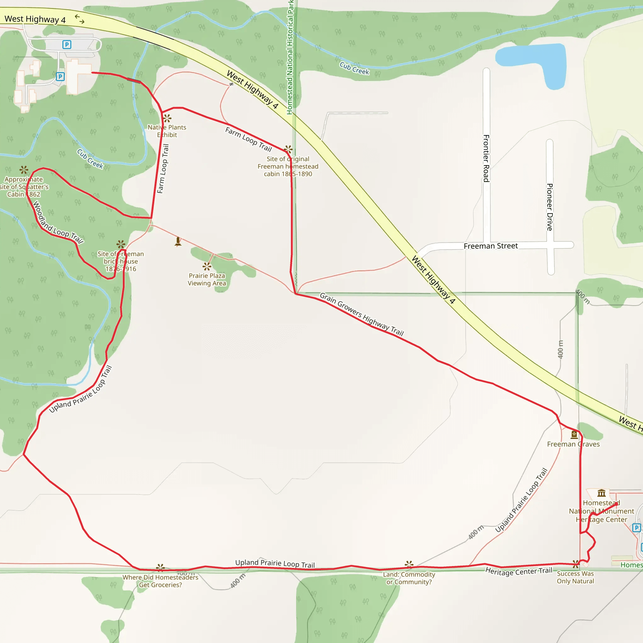 Woodland Loop Trail and Upland Prairie Loop mobile static map