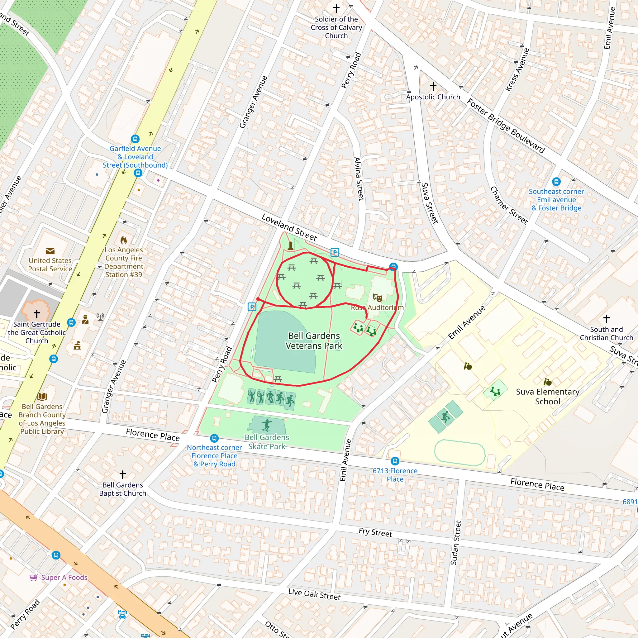 Bell Gardens Veterans Park Loop mobile static map