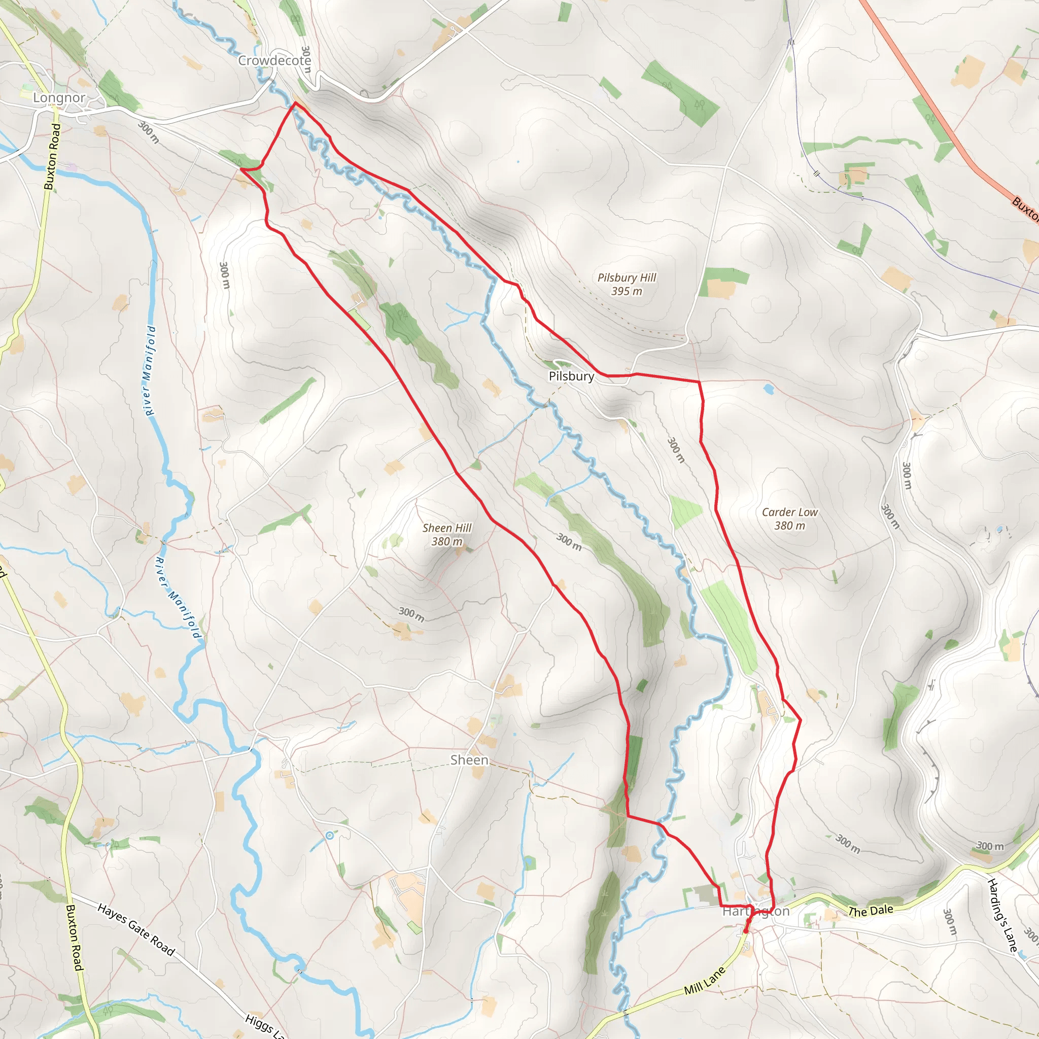 Hartington and Crowdecote Loop via Pilsbury Castle mobile static map