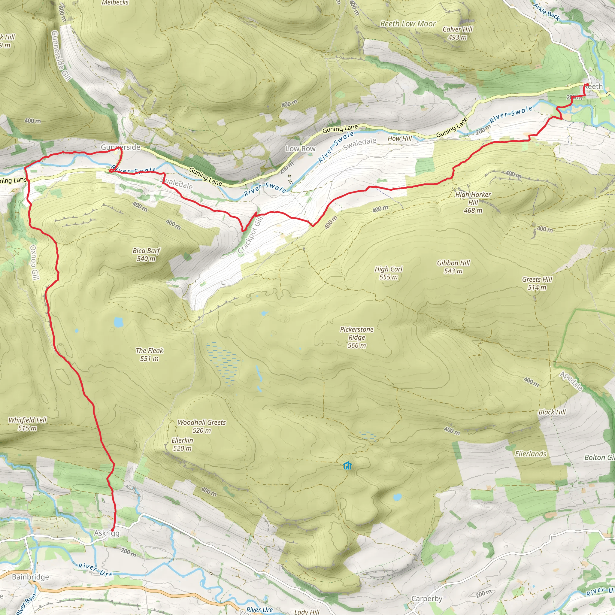 Newbiggin to Reeth Walk mobile static map