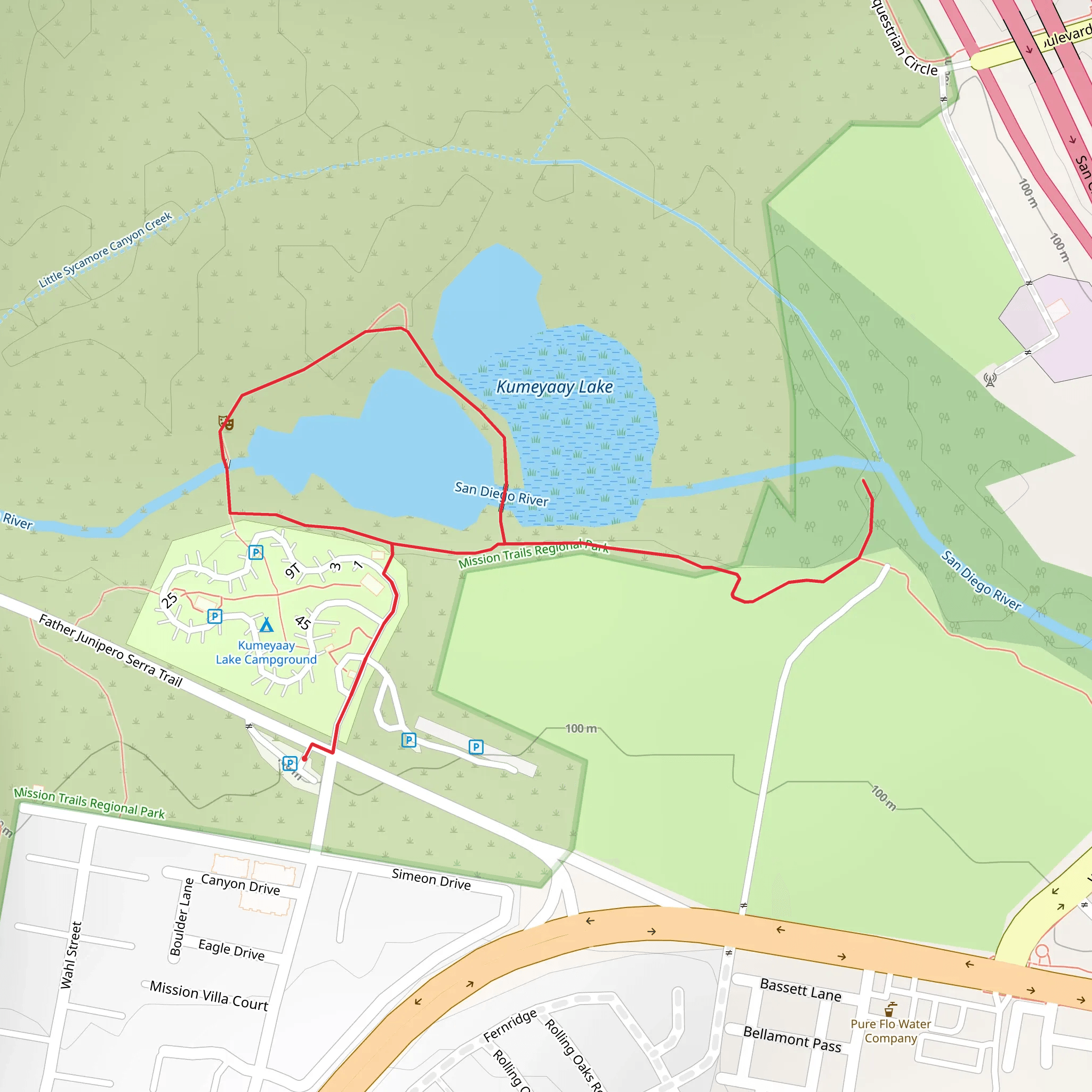 Kumeyaay Lake and San Diego River Loop mobile static map