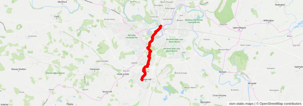 Church Stretton to Shrewsbury Walk stage 2 Map
