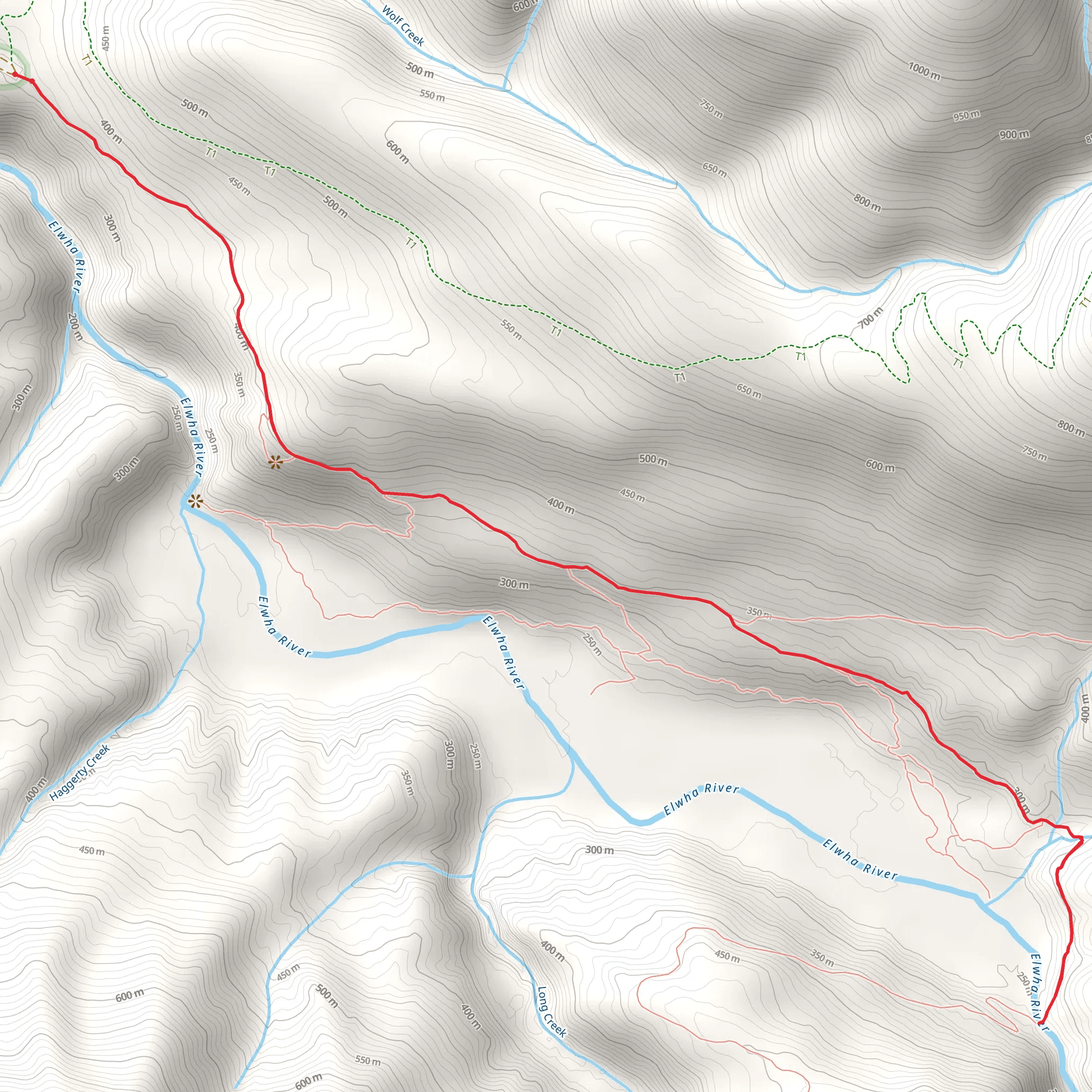 Humes Ranch - Long Ridge via Elwha River Trail mobile static map