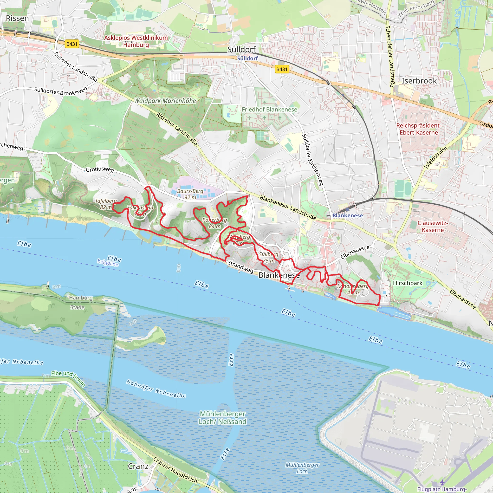 Waseberg and Polterberg via Baurs Weg and Suellbergsterrasse mobile static map