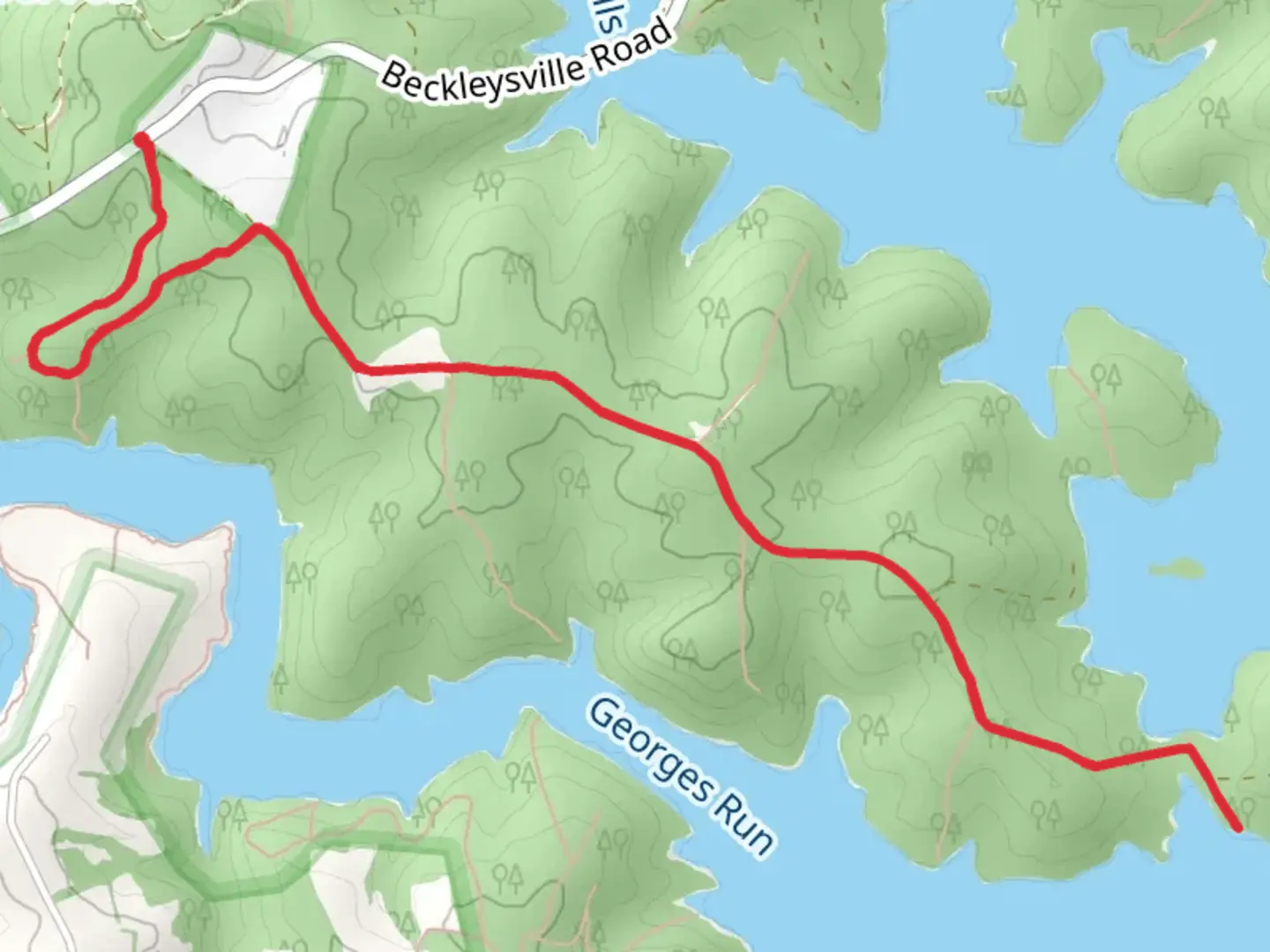 An image depicting the trail Prettyboy Reservoir from Beckleysville Road and its surrounding area.