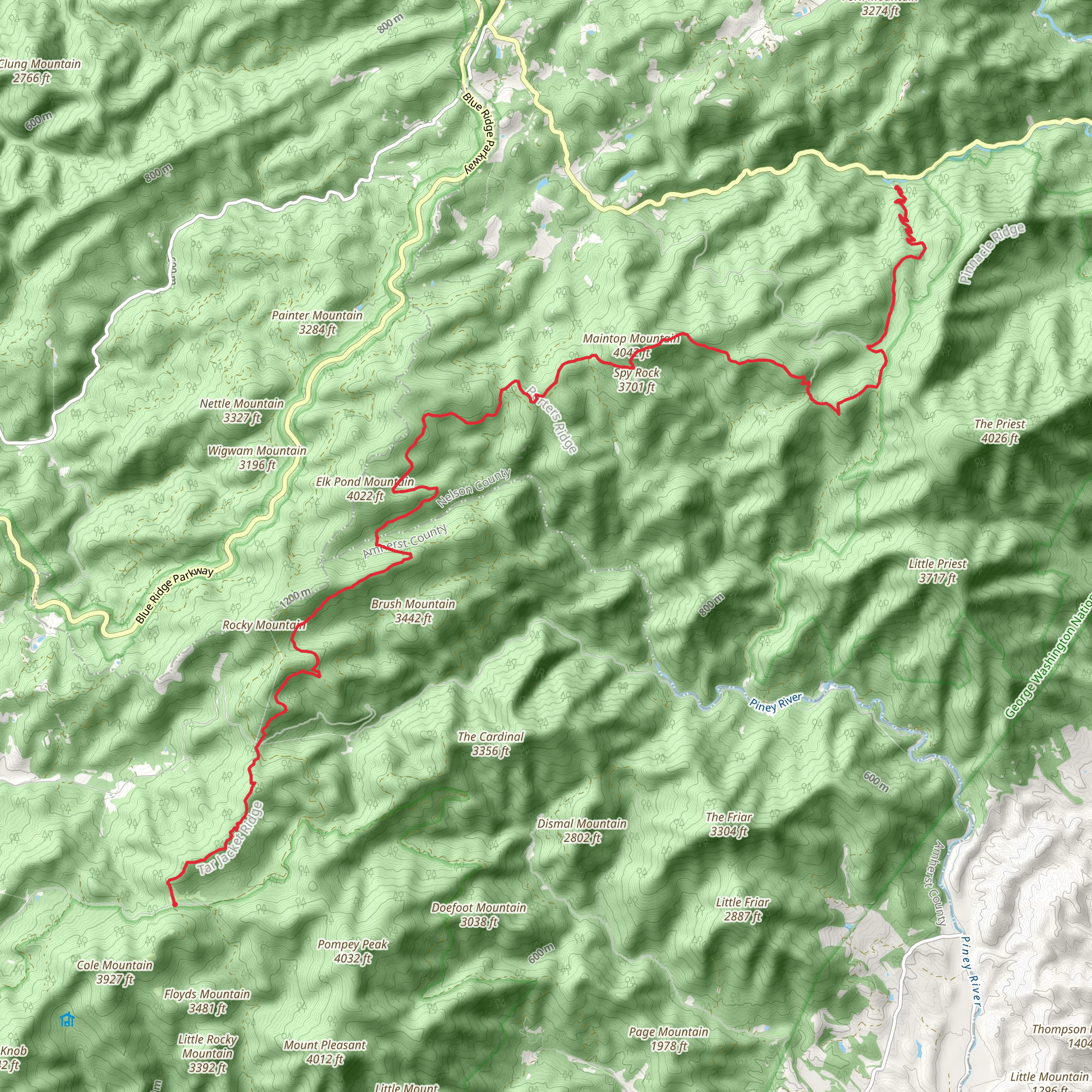 Appalachian to Crabtree Falls Trail via Hog Camp Gap mobile static map