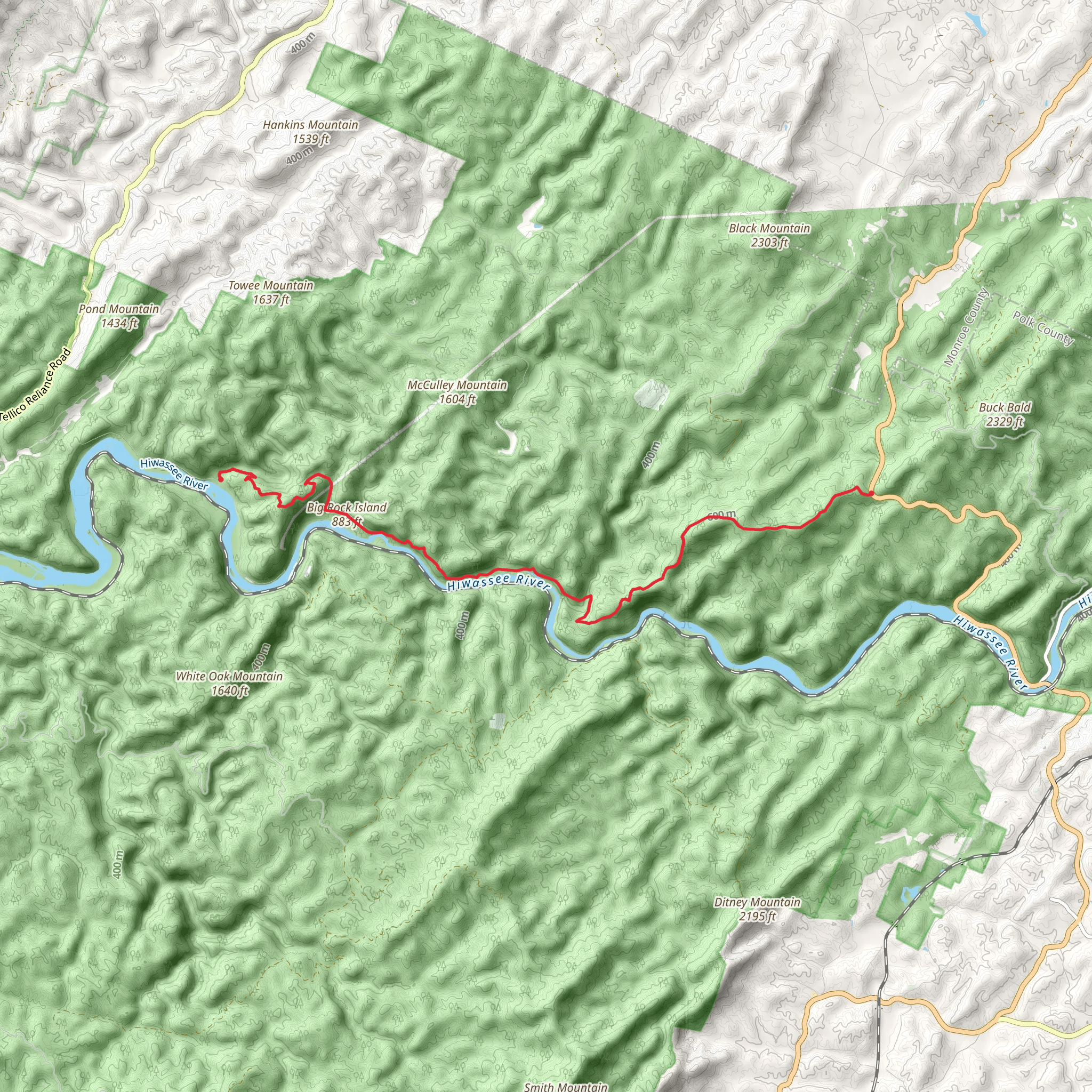 Big Rock Island and Unicoi Mountain Trail mobile static map