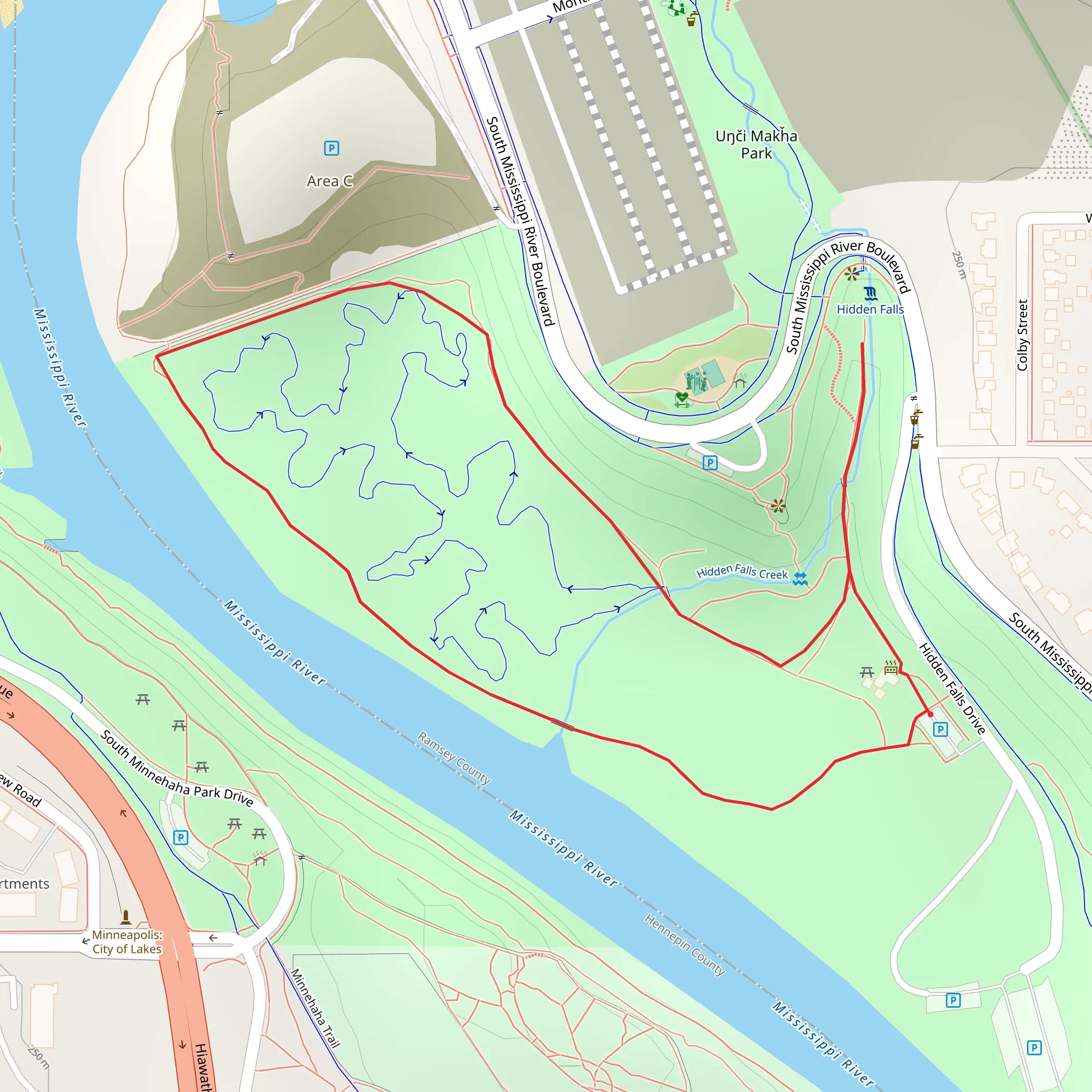 Hidden Falls Creek Loop - South Mississippi River Boulevard mobile static map