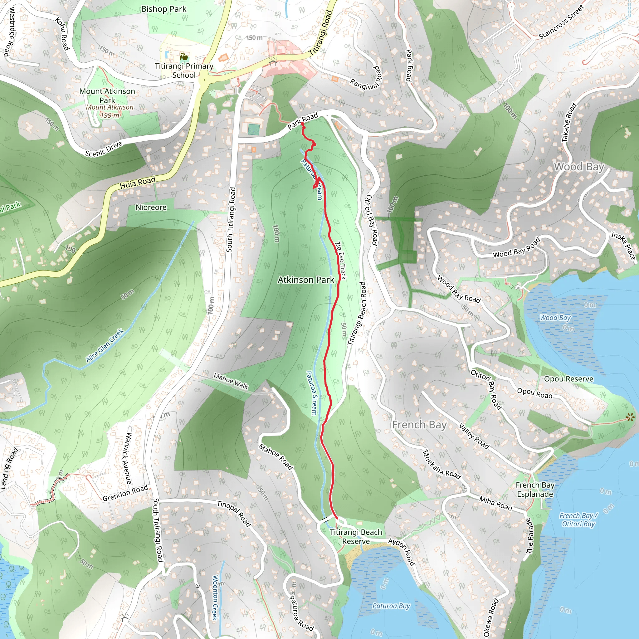 Titirangi Beach via Zig Zag Trail mobile static map