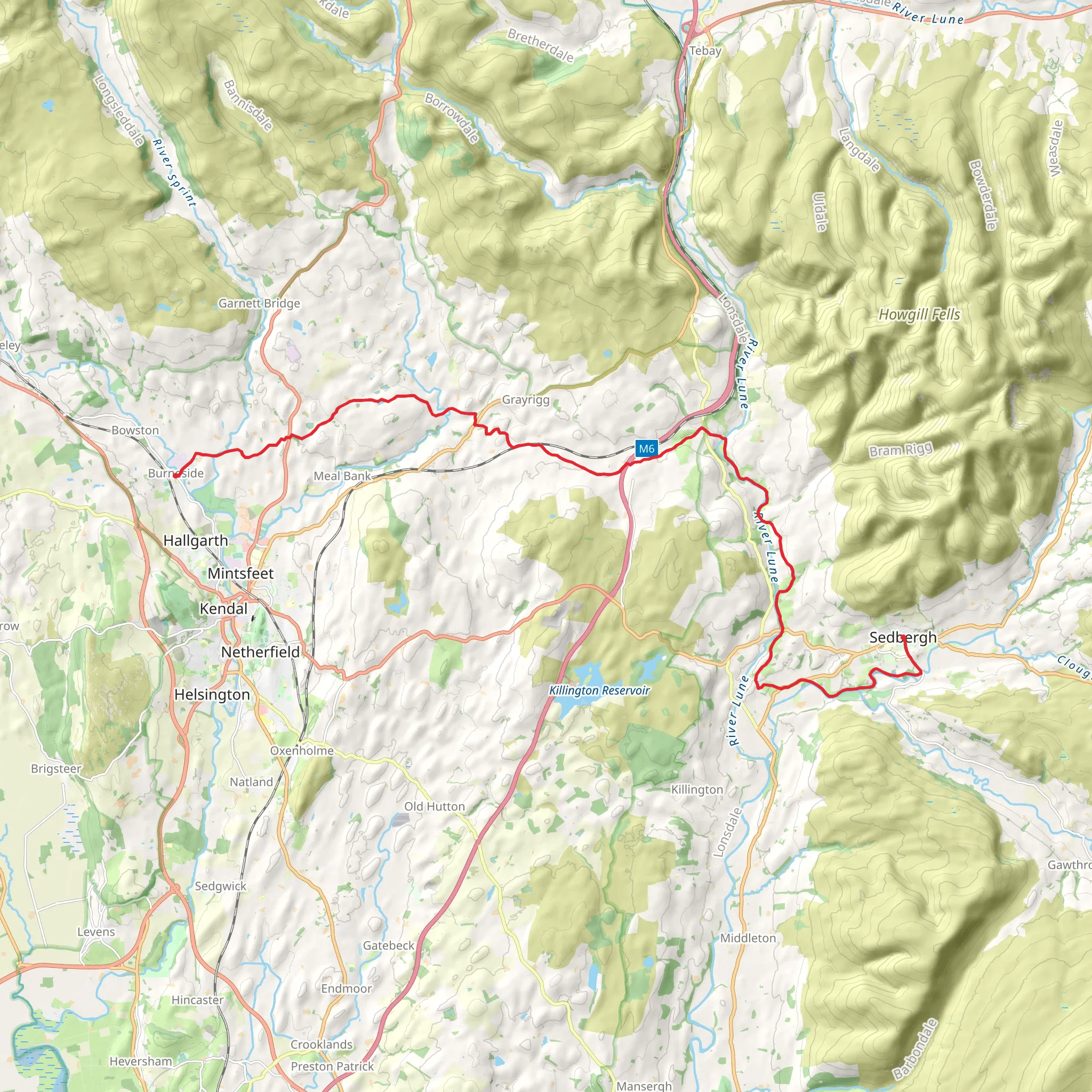 Sedbergh to Burneside Walk mobile static map