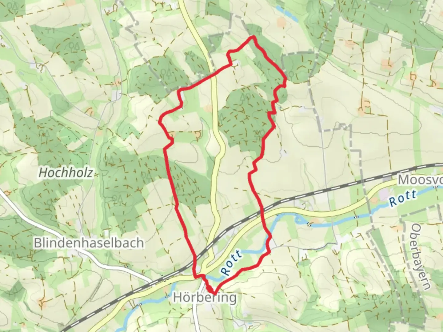 An image depicting the trail Hörbering Loop and its surrounding area.