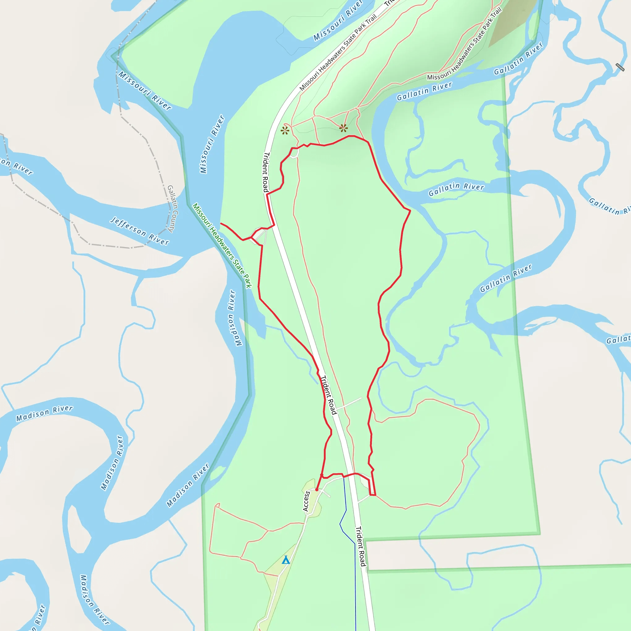 Missouri River Headwaters State Park Loop mobile static map