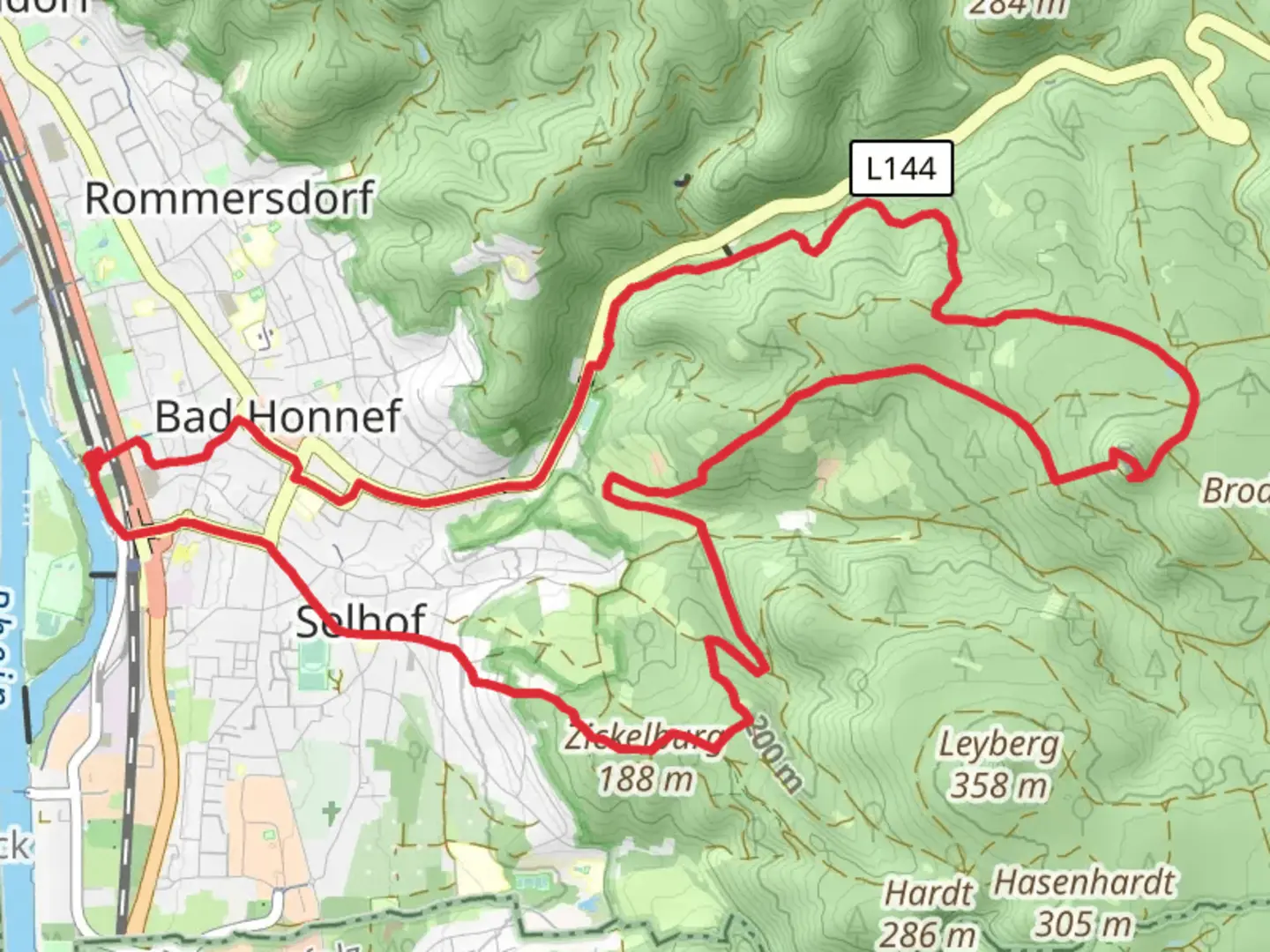 An image depicting the trail Himmerich and Zickelburg via Rheinsteig and its surrounding area.