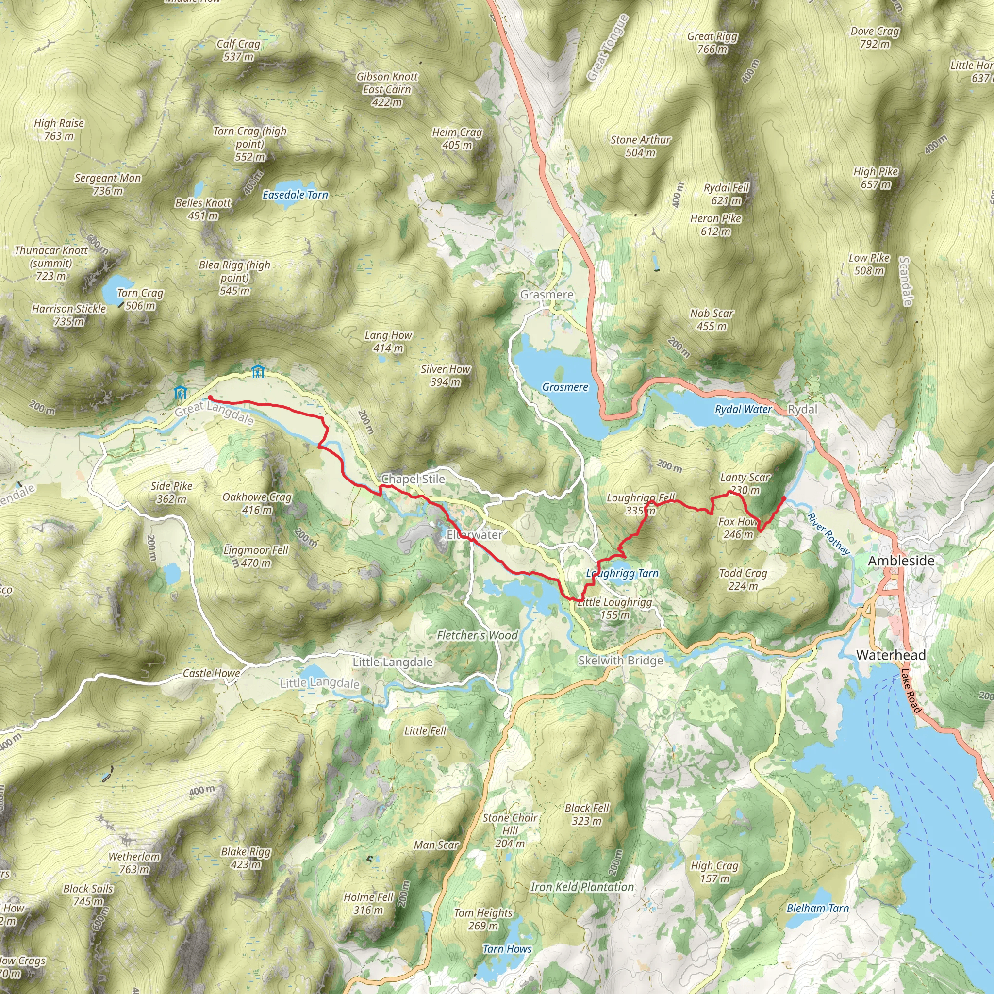 Ambleside to Langdale via Loughrigg Fell mobile static map