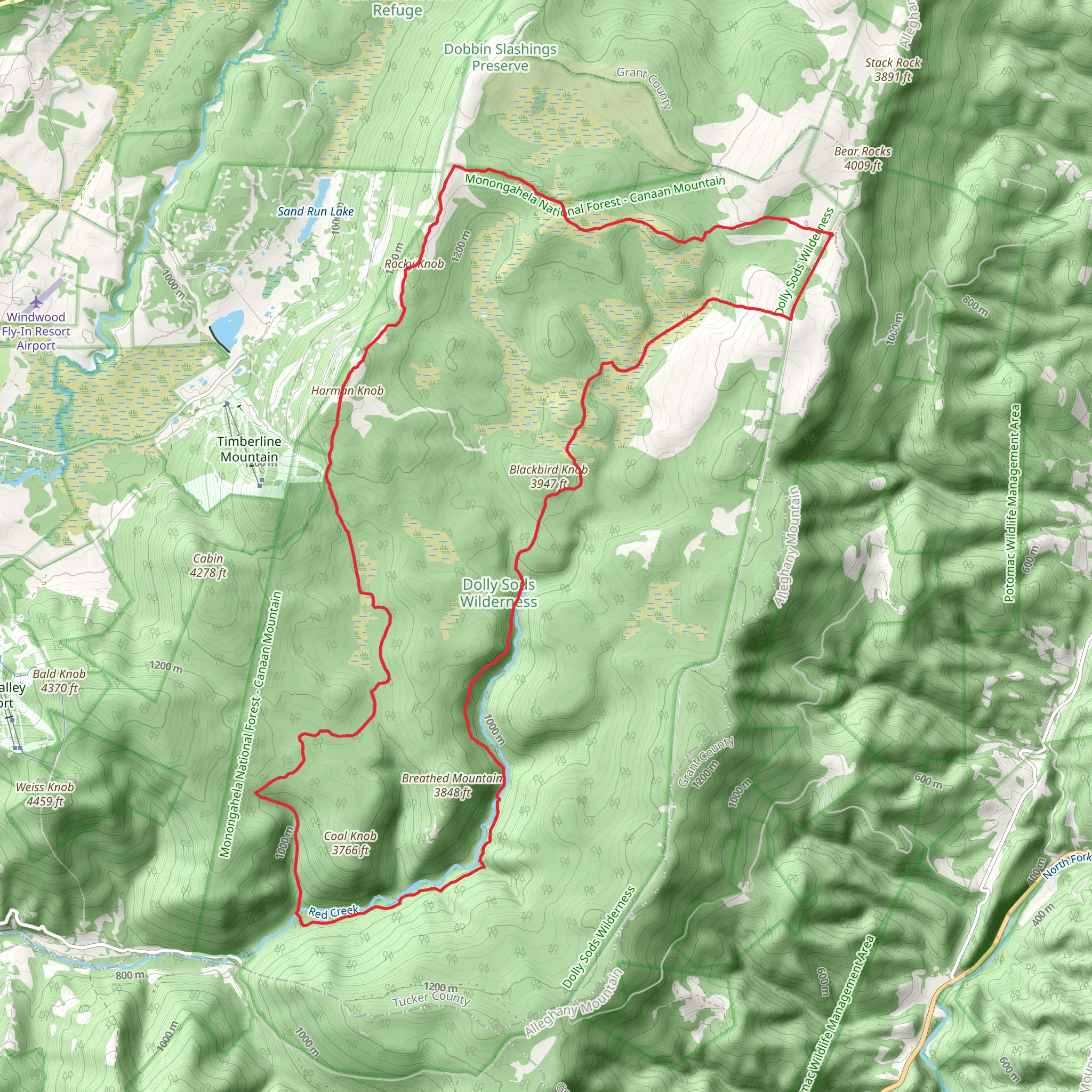 Bear Rocks, Rocky Knob and Red Creek Loop Trail mobile static map