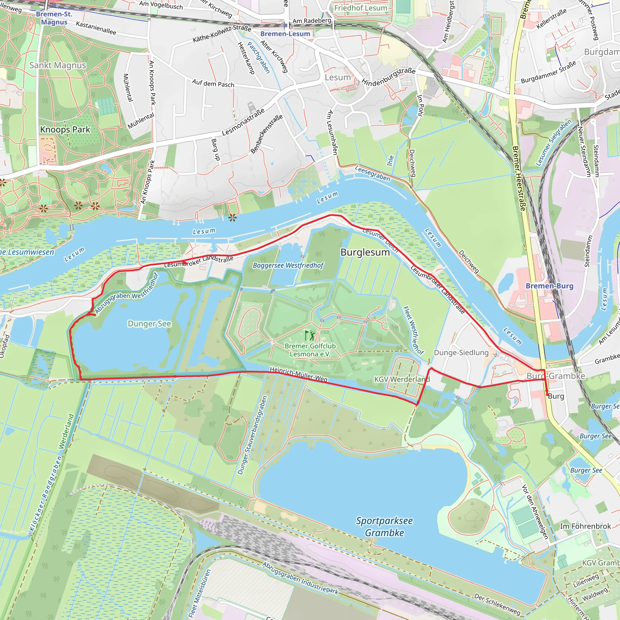 Dunger See via Walerjan-Wrobel-Weg and Heinrich-Mueller Weg mobile static map
