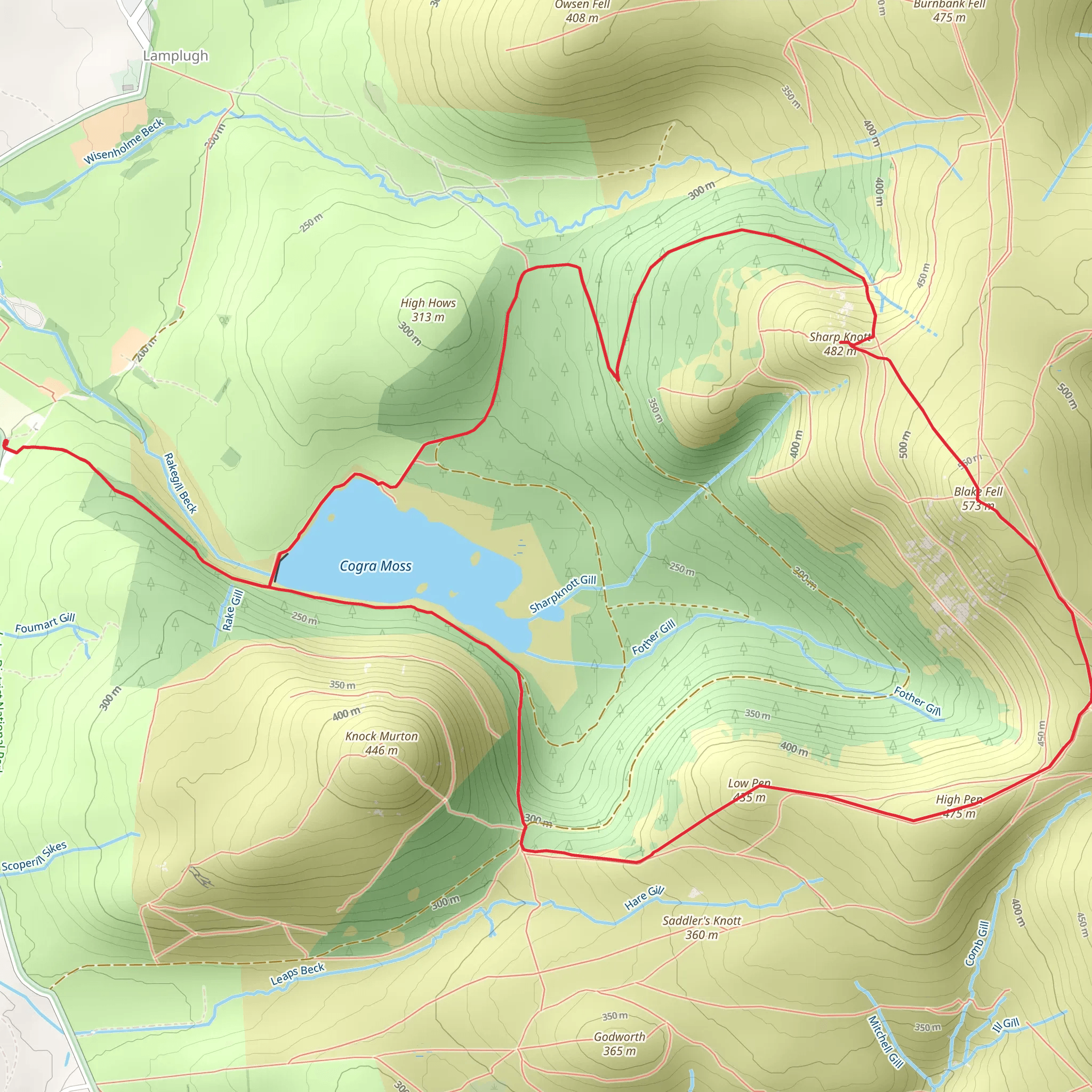 Cogra Moss, Sharp Knott and Blake Fell mobile static map