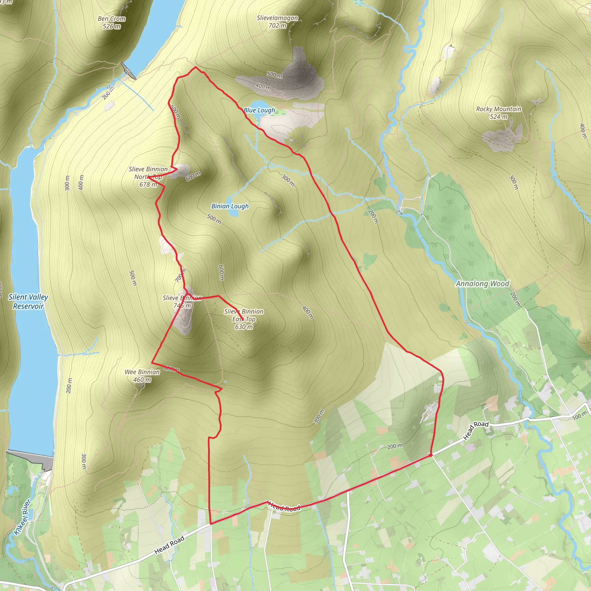 Slieve Binnian Mountains Loop mobile static map