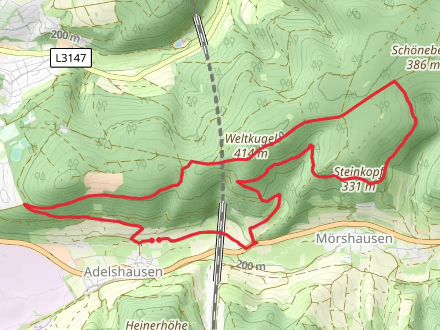 An image depicting the trail Adelshaeuser Rundweg and Melsunger Rundwanderweg and its surrounding area.