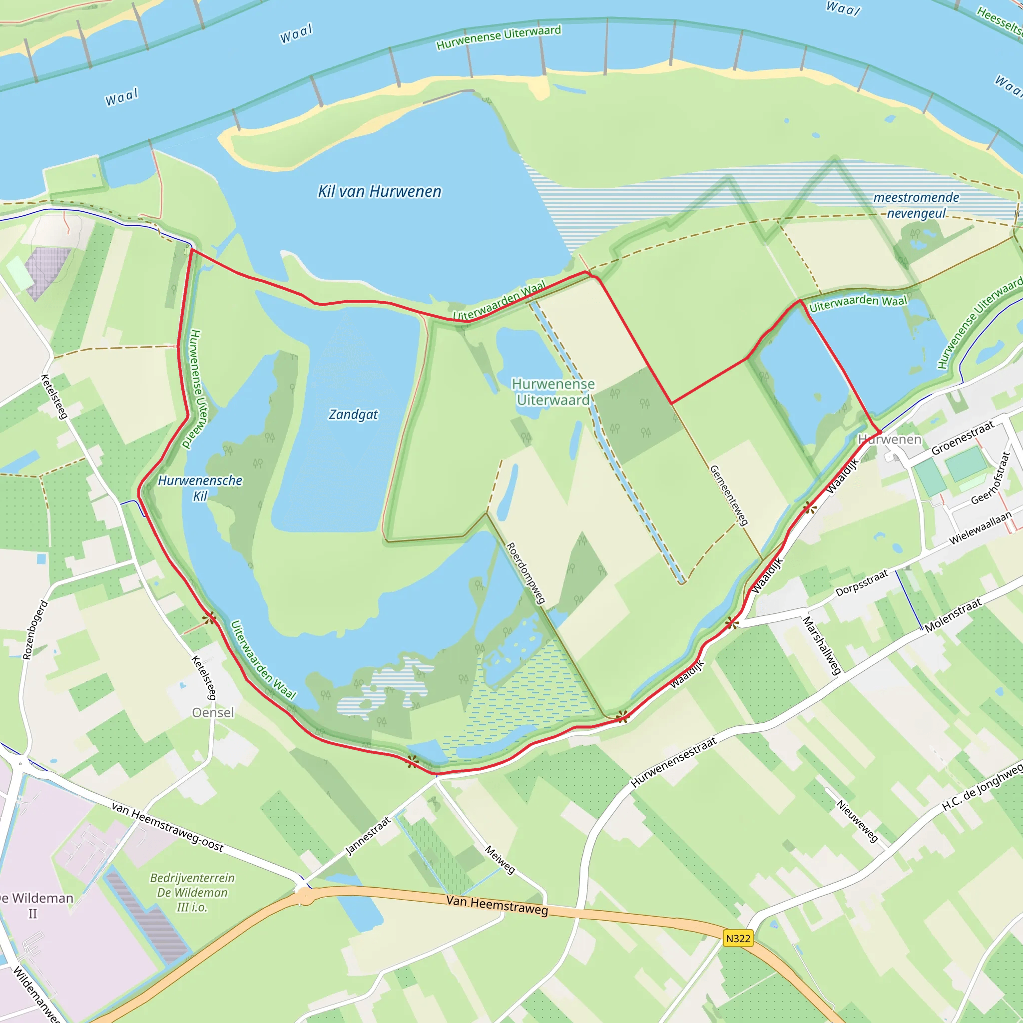 Uiterwaarden Waal and Hurwenensche Kit and Hurwenen Loop mobile static map