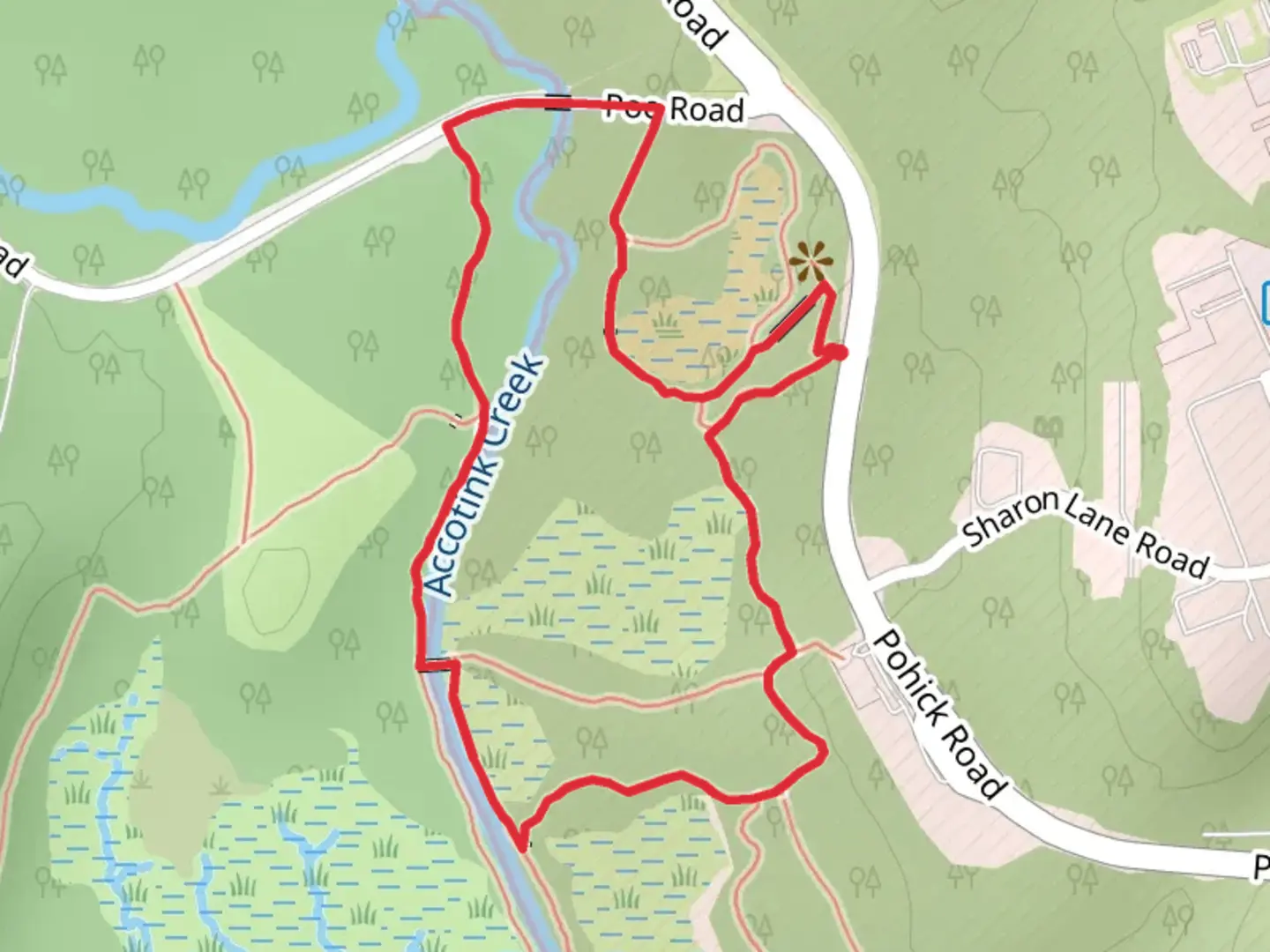 An image depicting the trail Accotink Creek, Beaver Pond Trail and Wetland Trail and its surrounding area.