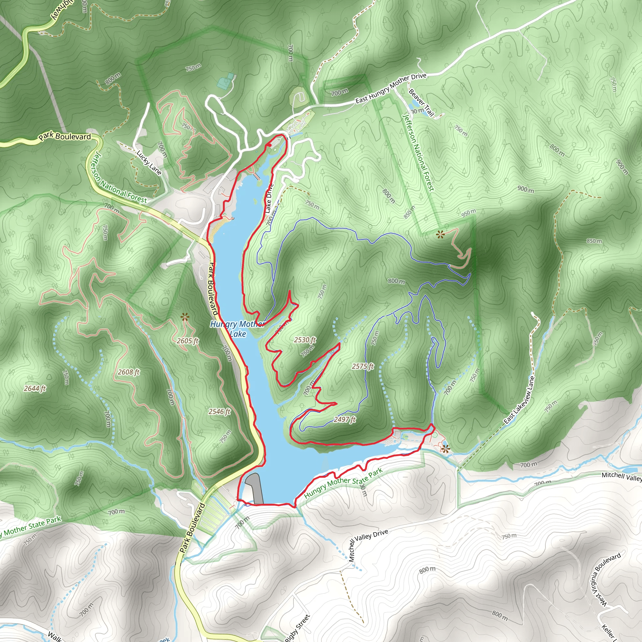 Hungry Mother Lake Loop Trail mobile static map