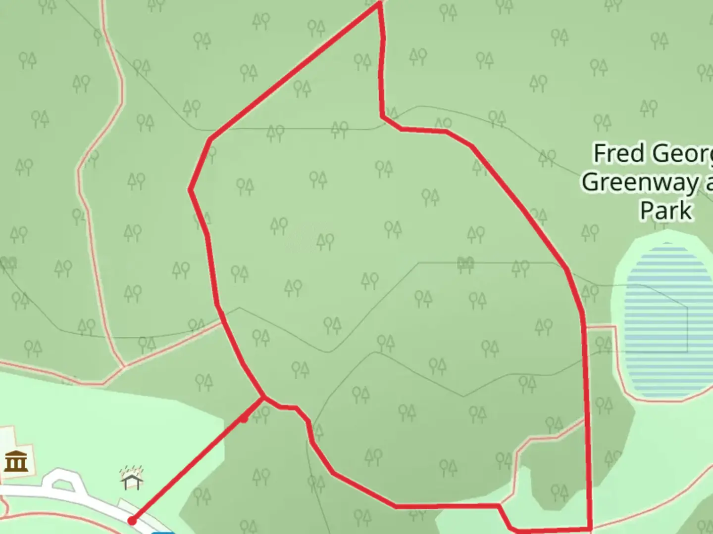 An image depicting the trail Fred George Greenway and Park Loop - West and its surrounding area.