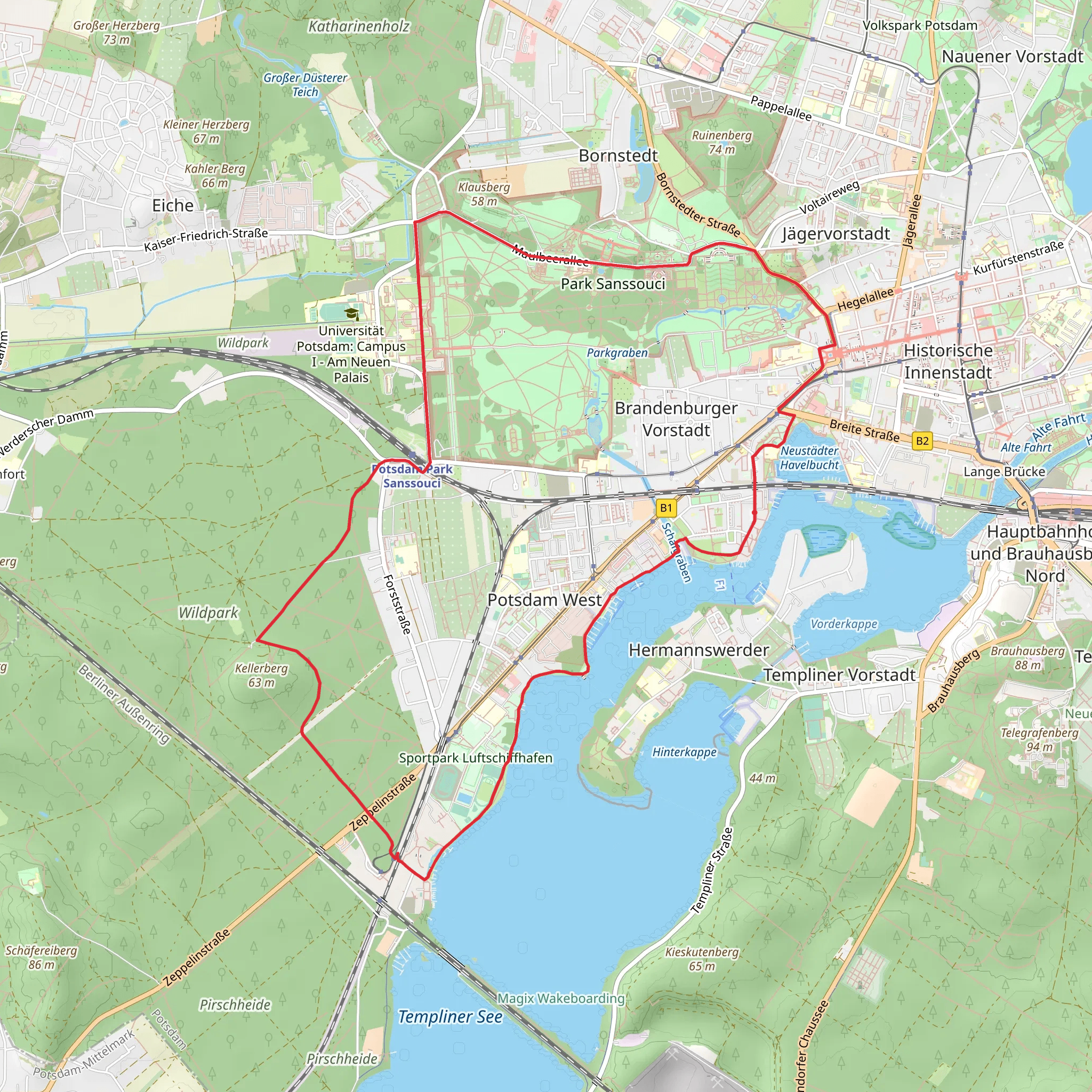 Havel via Fontaneweg F6 and Grosse Wildpark Route mobile static map