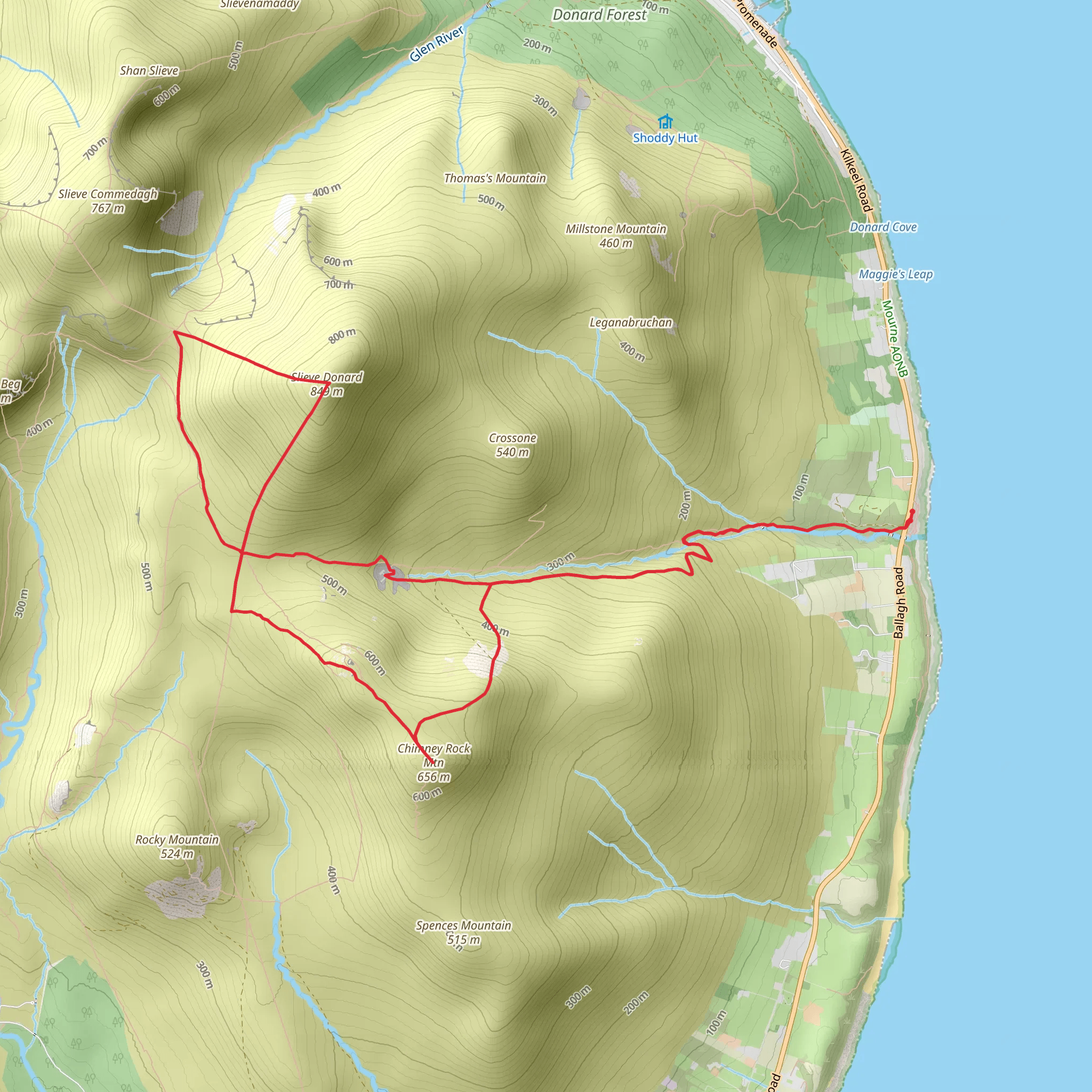 Chimney Rock Mountain & Slieve Donard via Bloody Bridge River Trail mobile static map