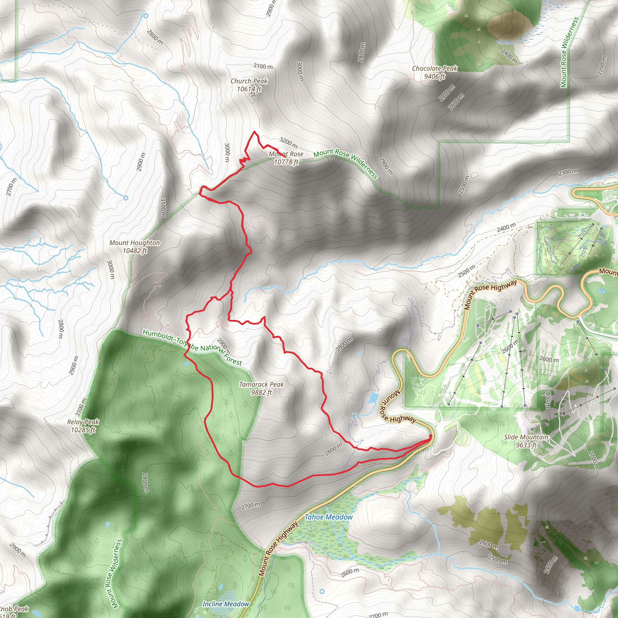Mount Rose via Tahoe Rim Trail mobile static map