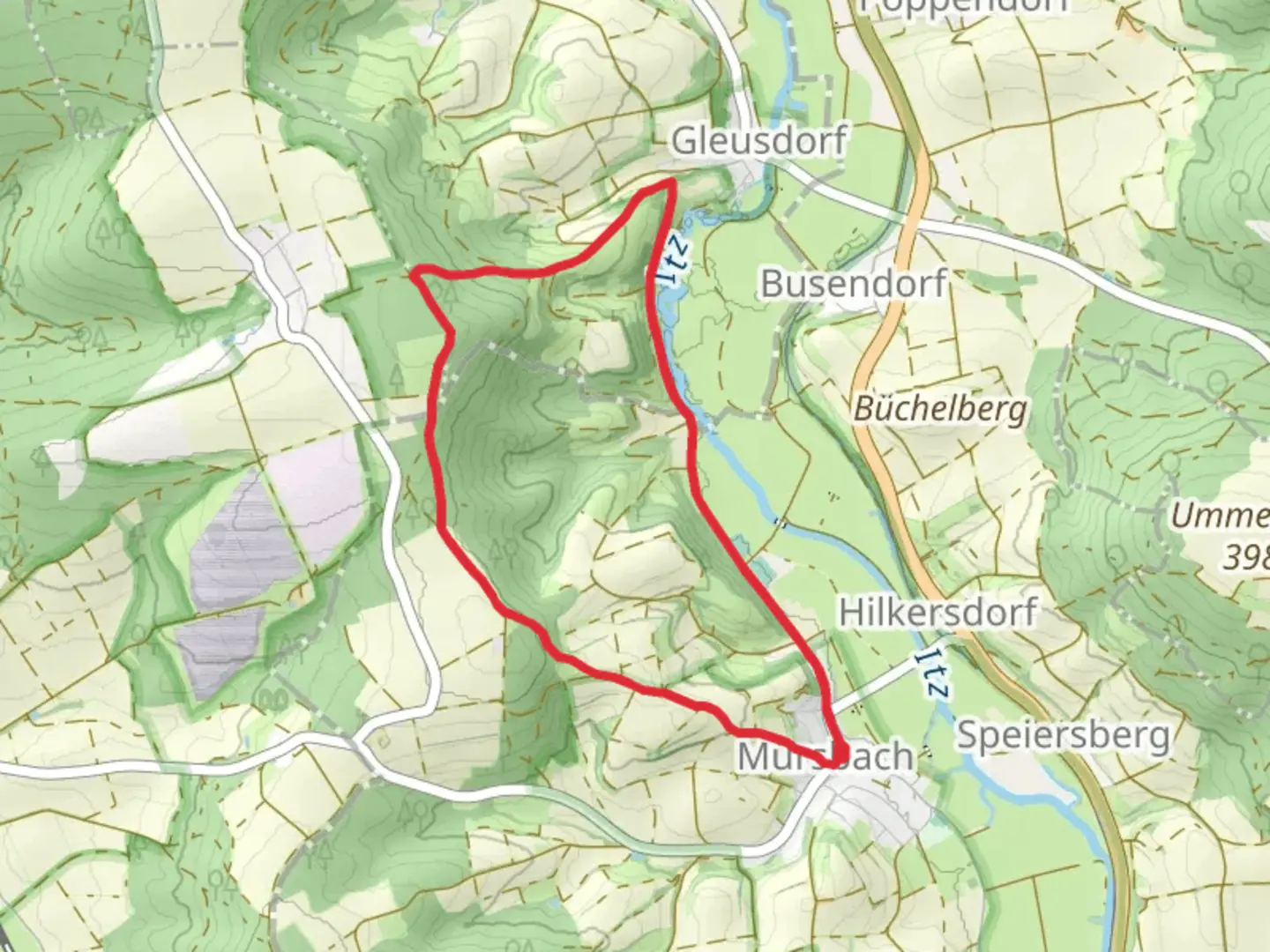 An image depicting the trail Fasan Wanderweg Muersbach and its surrounding area.