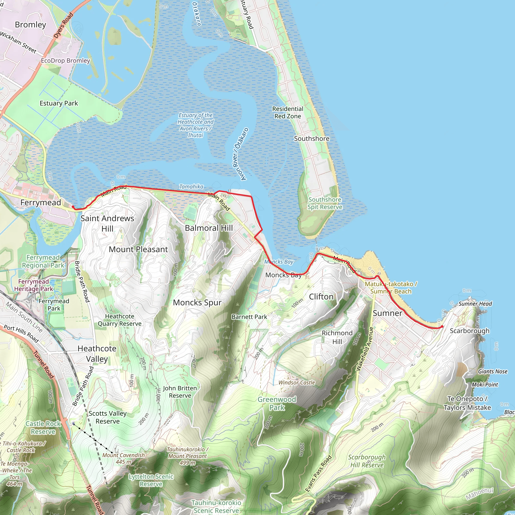 Christchurch Coastal Pathway mobile static map